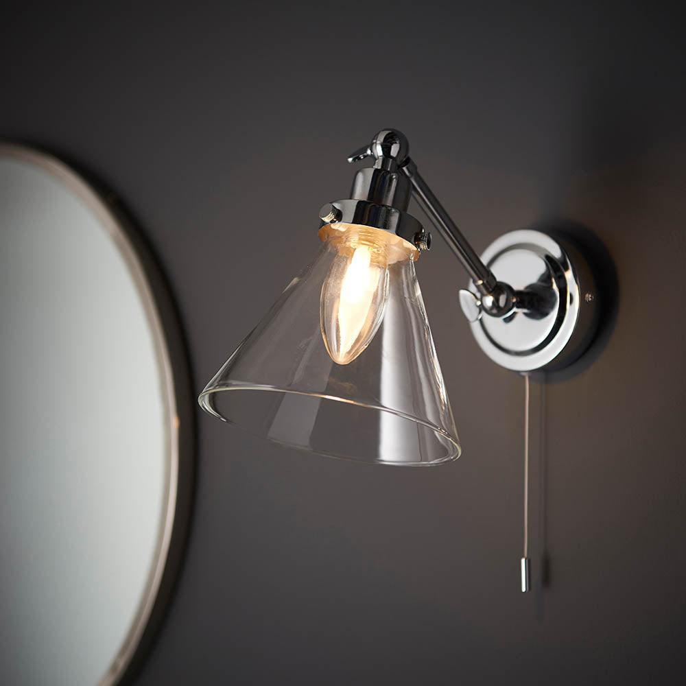 faraday chrome finish bathroom wall light by Endon Lighting Living room close up image