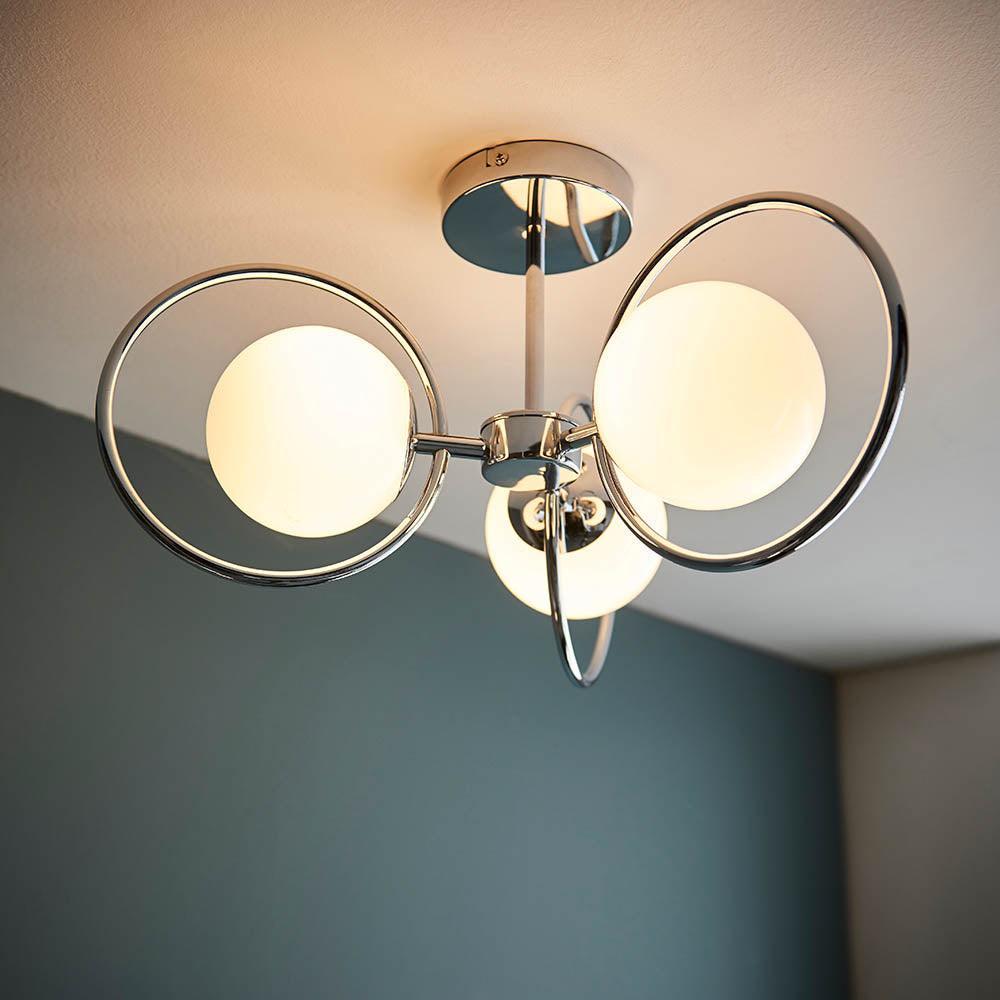 Endon Orb 3 Light Semi Flush Polished Chrome Ceiling Light Hallway close up