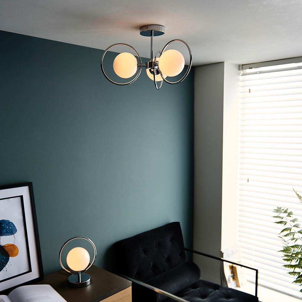 Endon Orb 3 Light Semi Flush Polished Chrome Ceiling Light Living room weight image