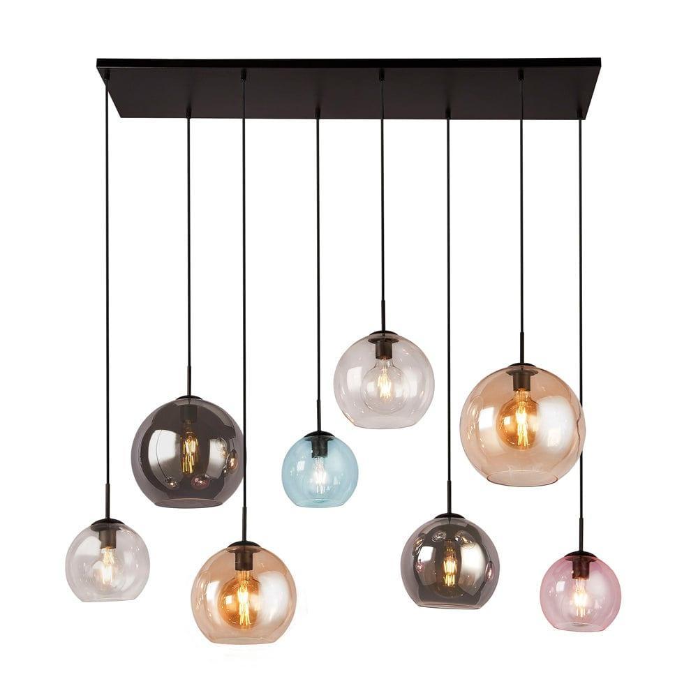 Mardi Gras II 8 Light Bar Pendant - Multi-Colour Glass Shades-Ceiling Pendant Lights-1-Tiffany Lighting Direct