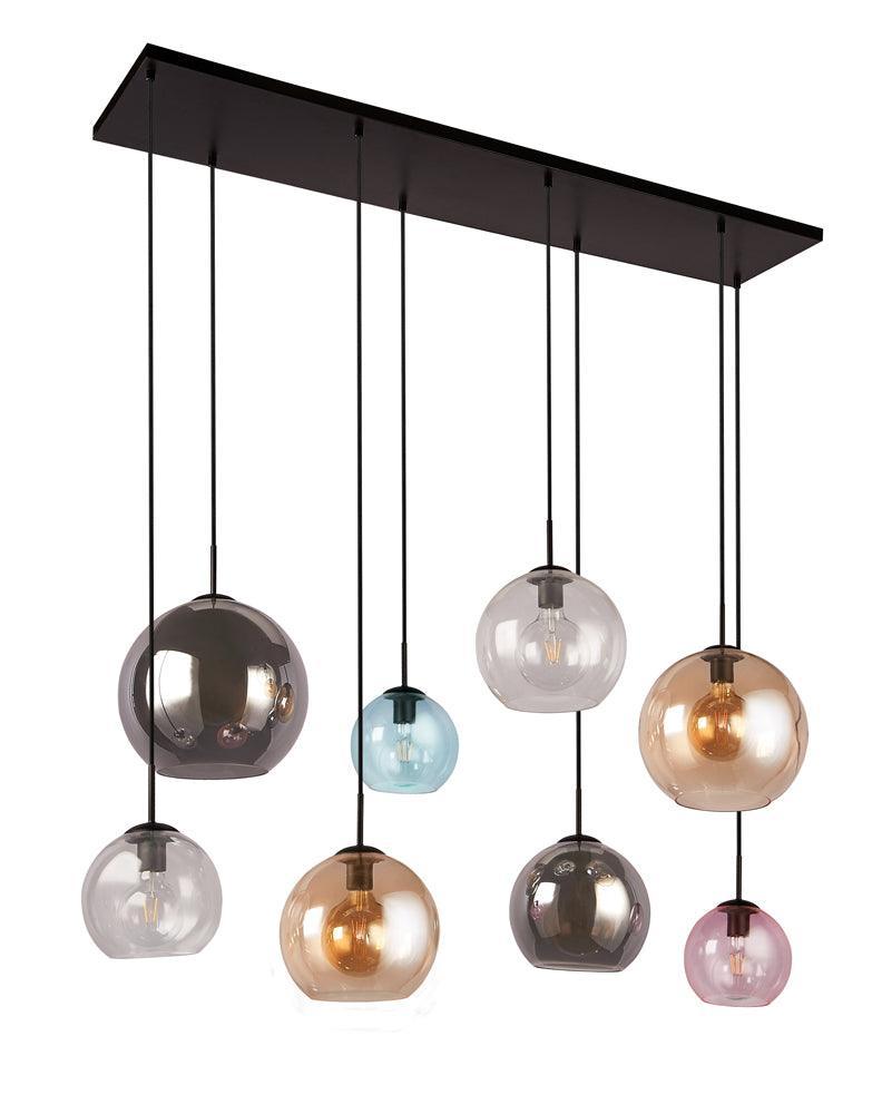 Mardi Gras II 8 Light Bar Pendant - Multi-Colour Glass Shades-Ceiling Pendant Lights-3-Tiffany Lighting Direct
