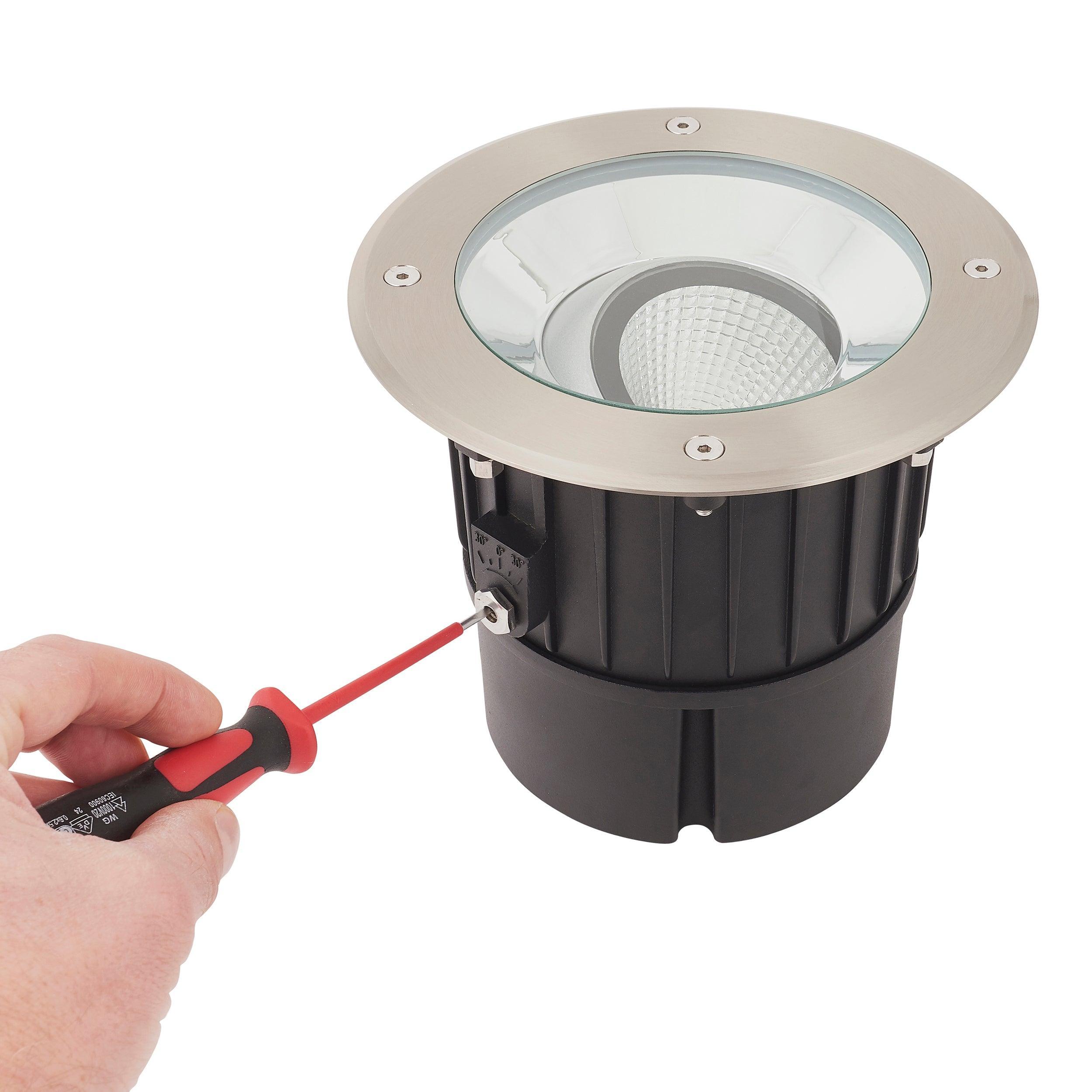 hoxton led stainless steel decking light warm white ip67 16 5w by saxby lighting, close up image 100