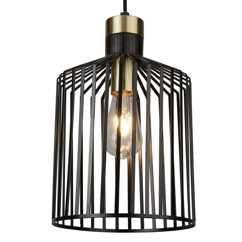 Bird Cage 1 Light Black & Gold Ceiling Pendant - 22cm-Ceiling Pendant Lights-1-Tiffany Lighting Direct