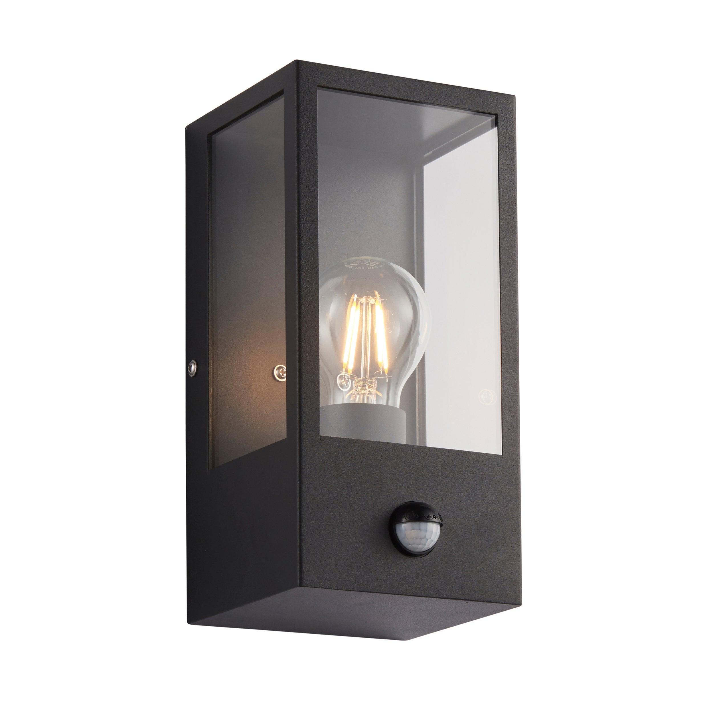 breton pir sensor black outdoor wall light ip44 28wby saxby lighting