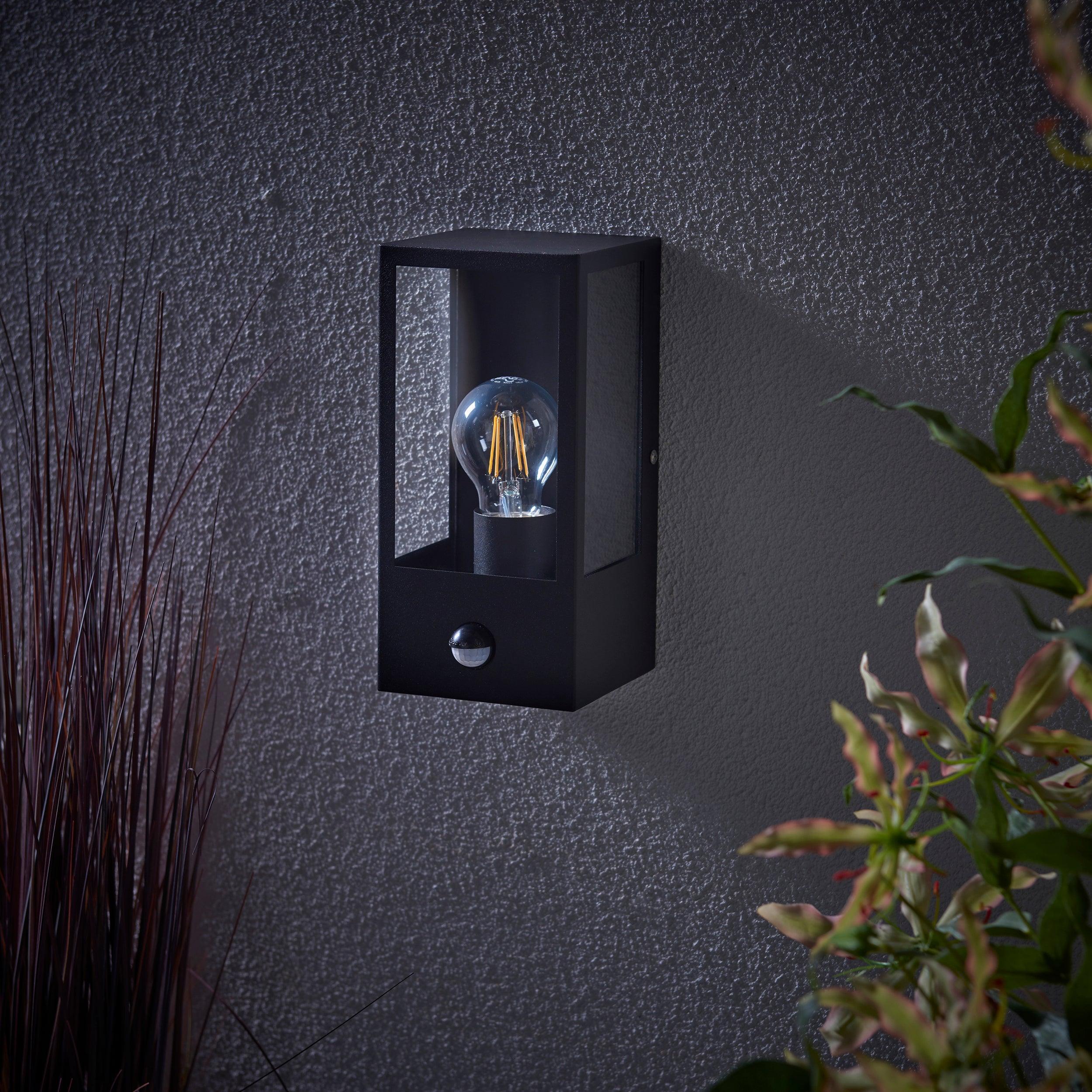 breton pir sensor black outdoor wall light ip44 28w by saxby lighting, close up image 109