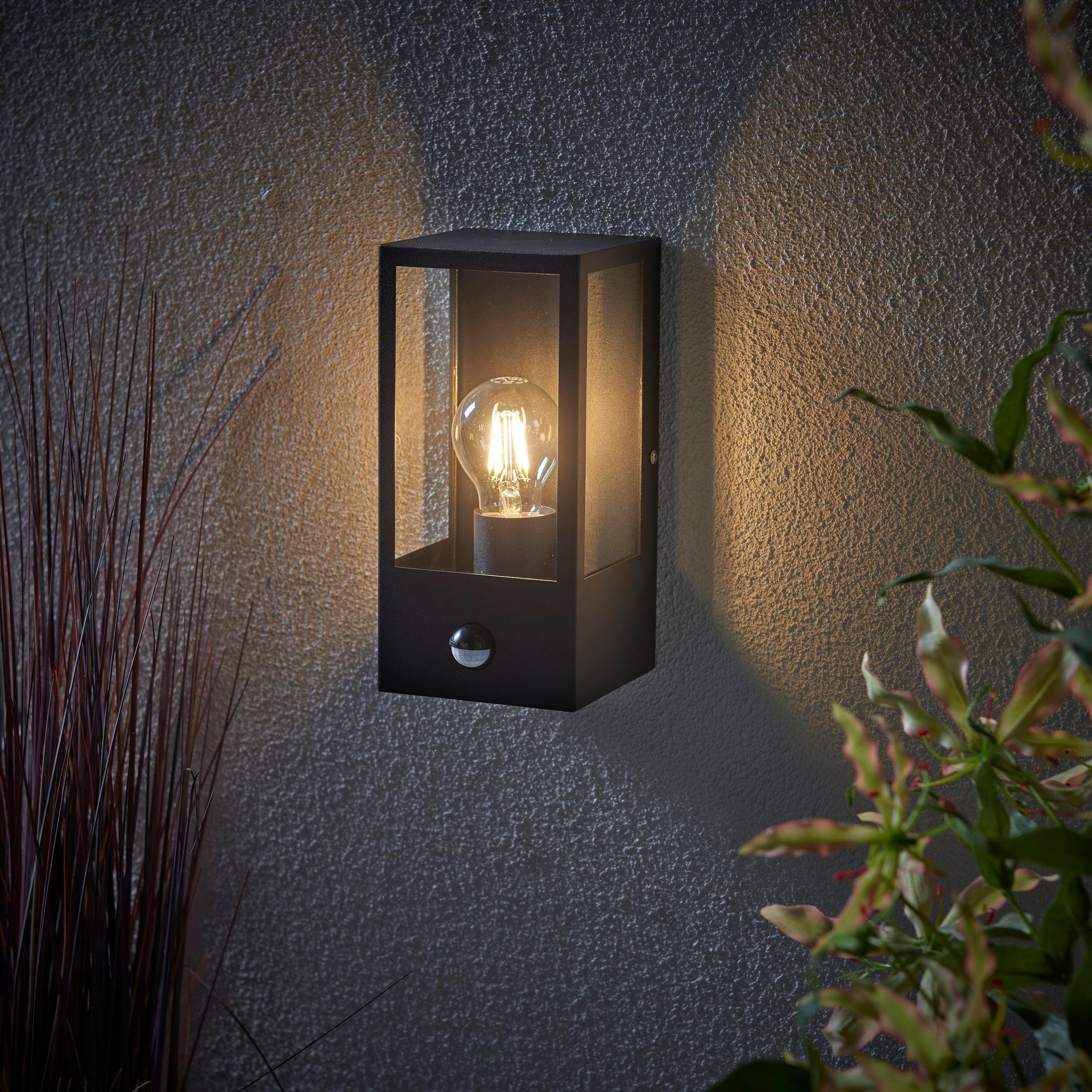 breton pir sensor black outdoor wall light ip44 28w by saxby lighting, close up image 76