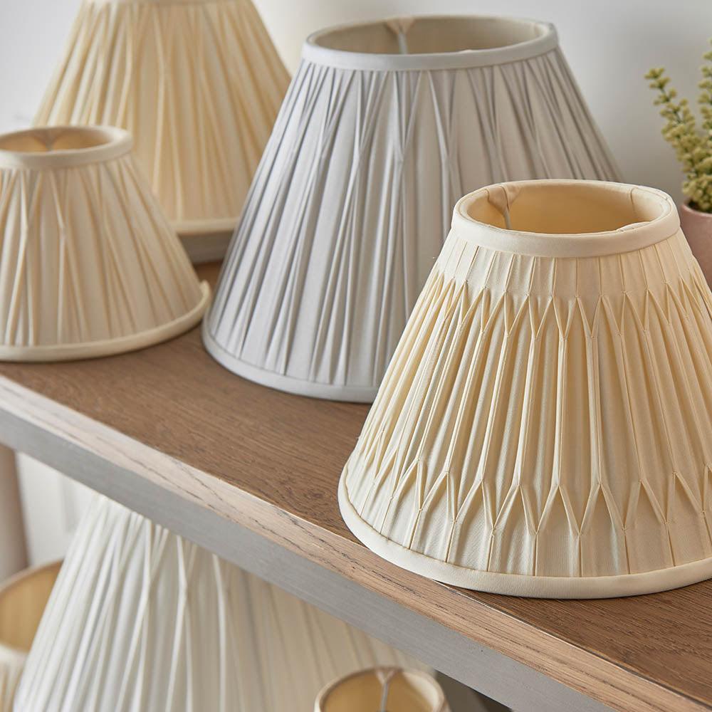 chatsworth 1 ivory lamp shade by Endon Lighting Bedroom Close Up Image