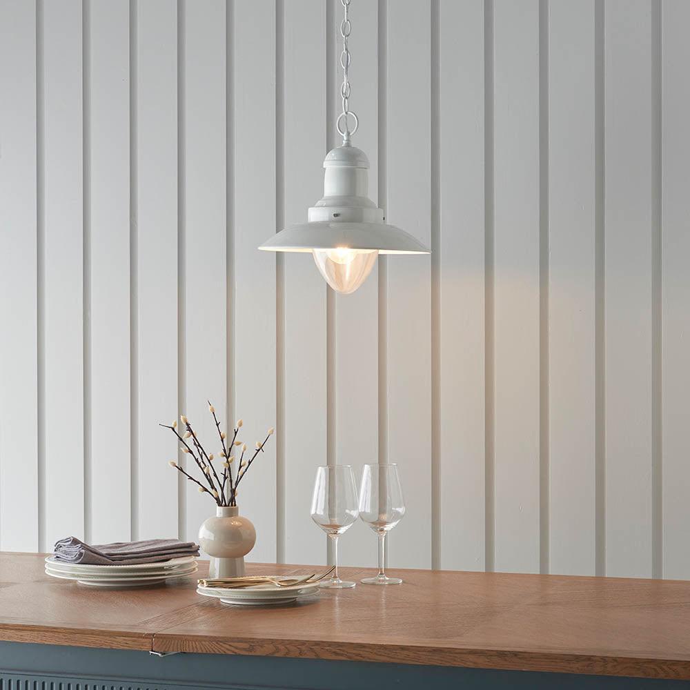 Endon Polperro 1 Light Cream Ceiling Pendant-Ceiling Pendant Lights-Endon Lighting living room close. up unlit Tiffany Lighting Direct
