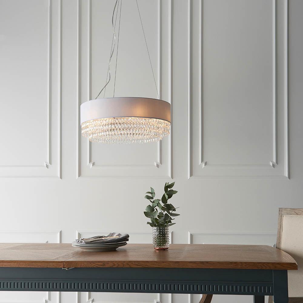 Endon Malmesbury 6 Light Silver Grey Pendant Ceiling Light-Ceiling Pendant Lights-Endon Lighting living room close. up unlit Tiffany Lighting Direct