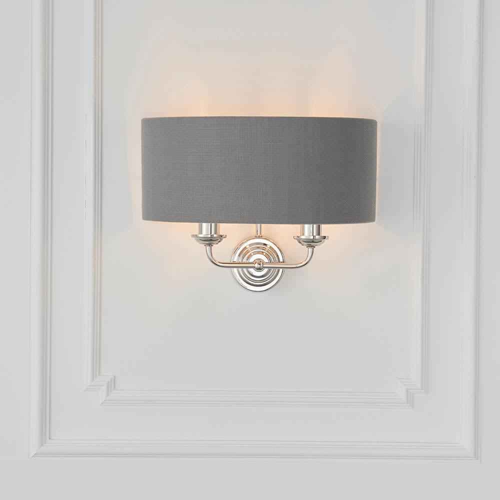 highclere bright nickel wall light charcoal shade by Endon Lighting Living room image