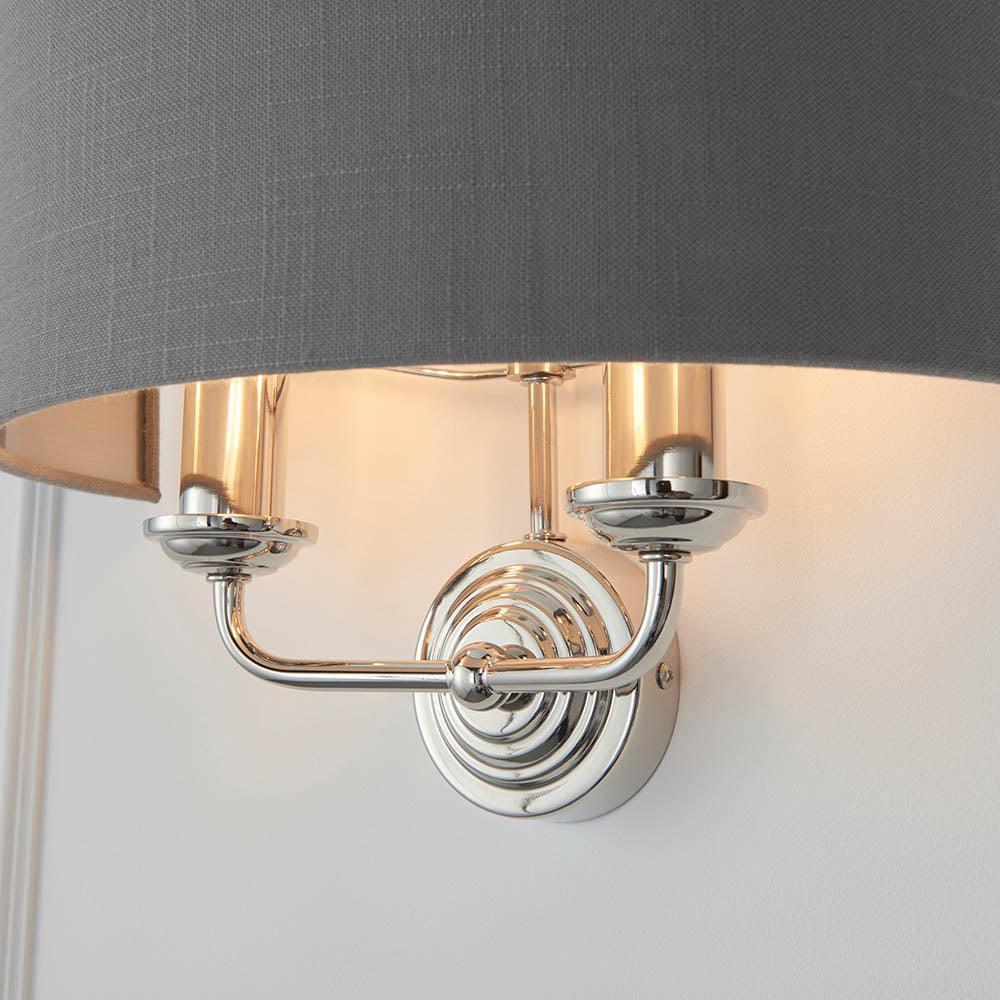 highclere bright nickel wall light charcoal shade by Endon Lighting Hallway lights Close Up