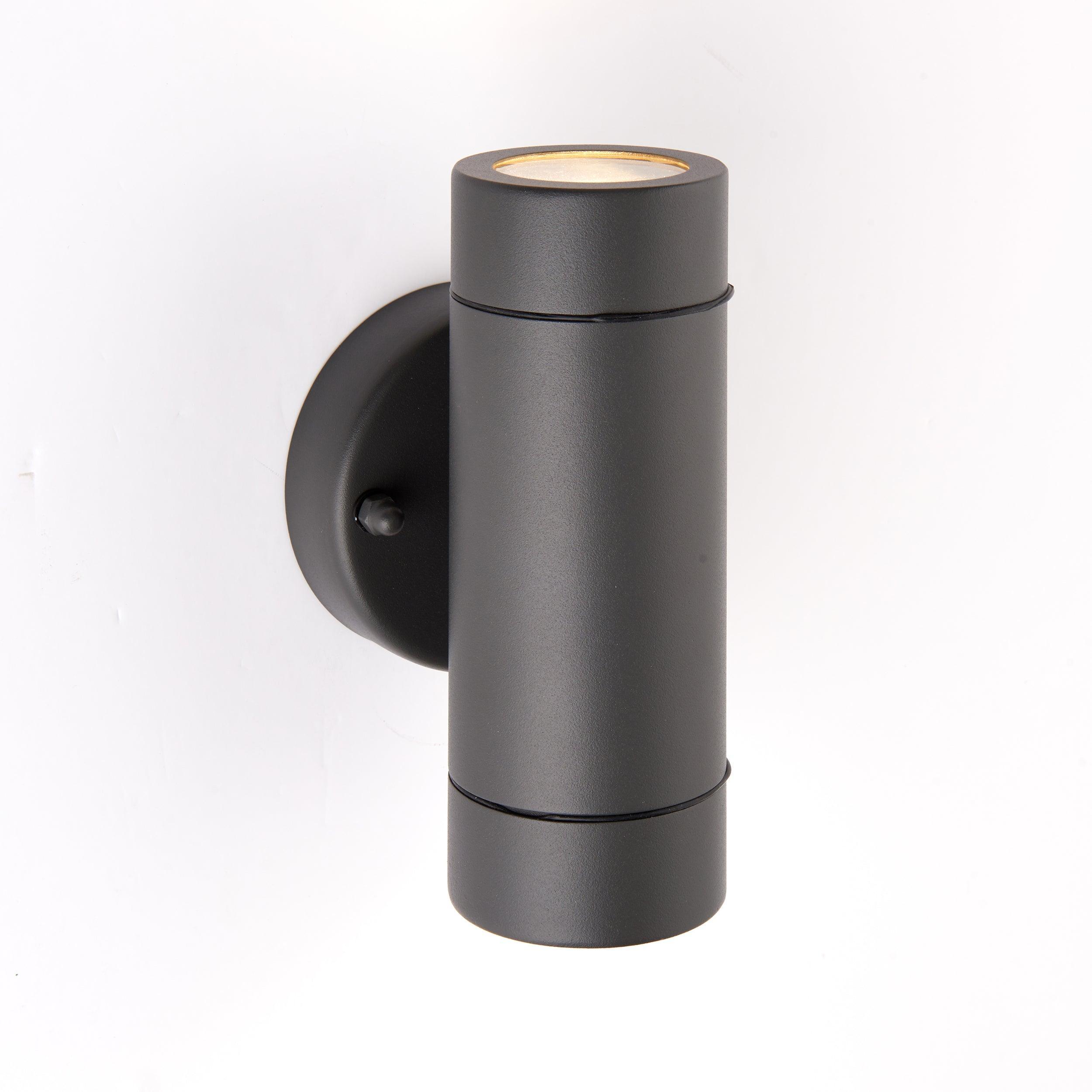 palin 2 light grey led outdoor wall light ip44 7wby Saxby Lighting, close up image