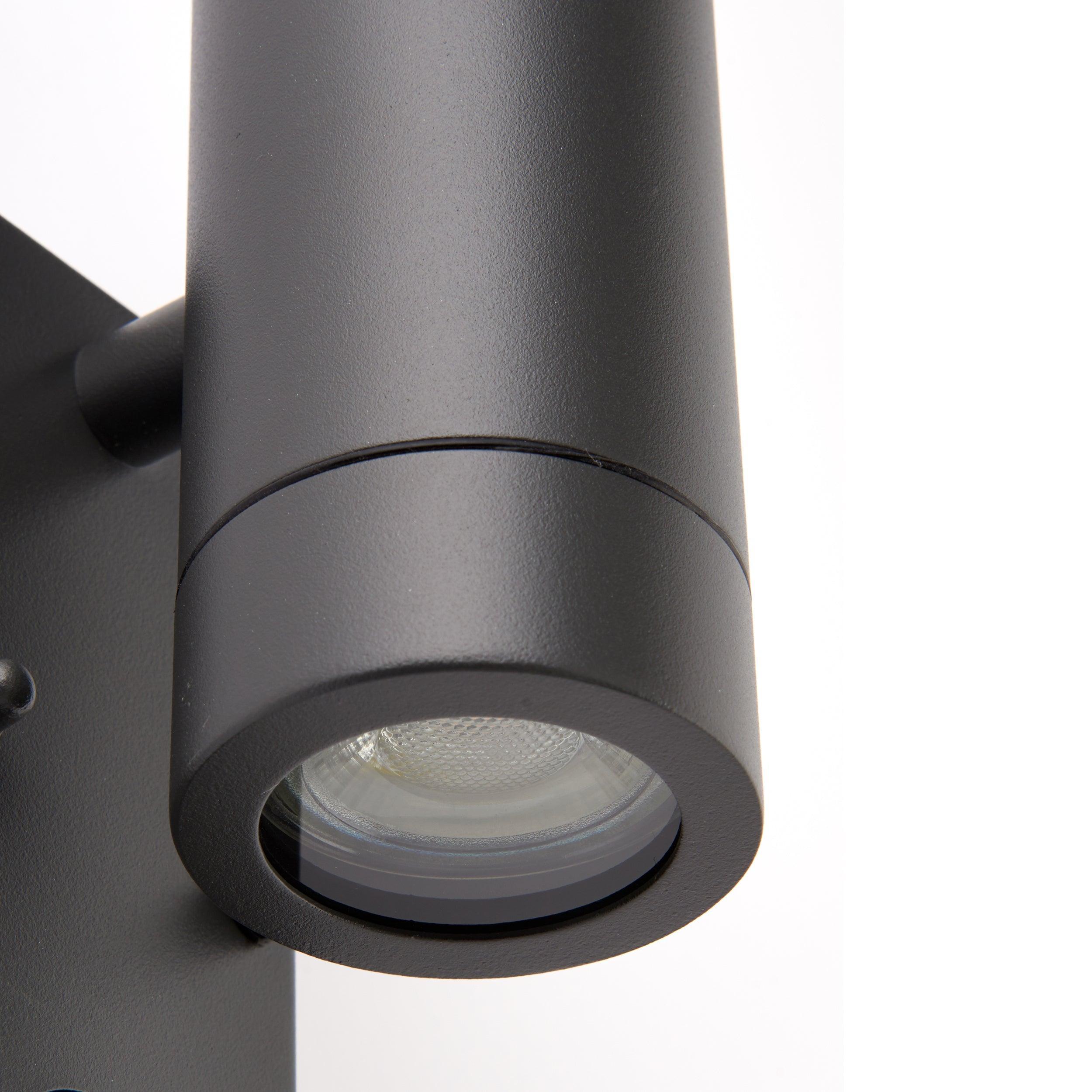 palin pir sensor twin outdoor grey wall light ip44 7w by saxby lighting, close up image 177