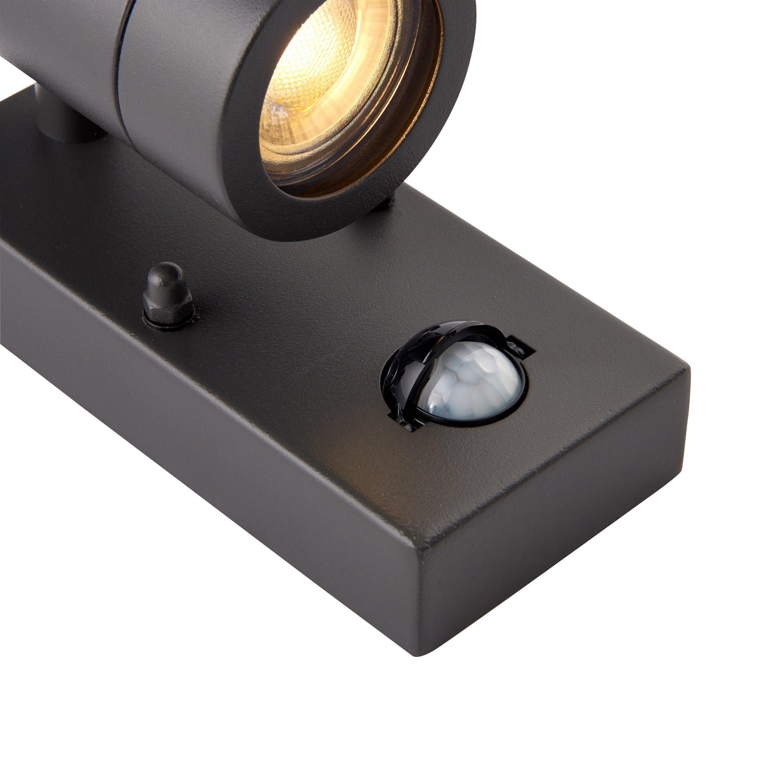 palin pir sensor twin outdoor grey wall light ip44 7w by saxby lighting, close up image 153