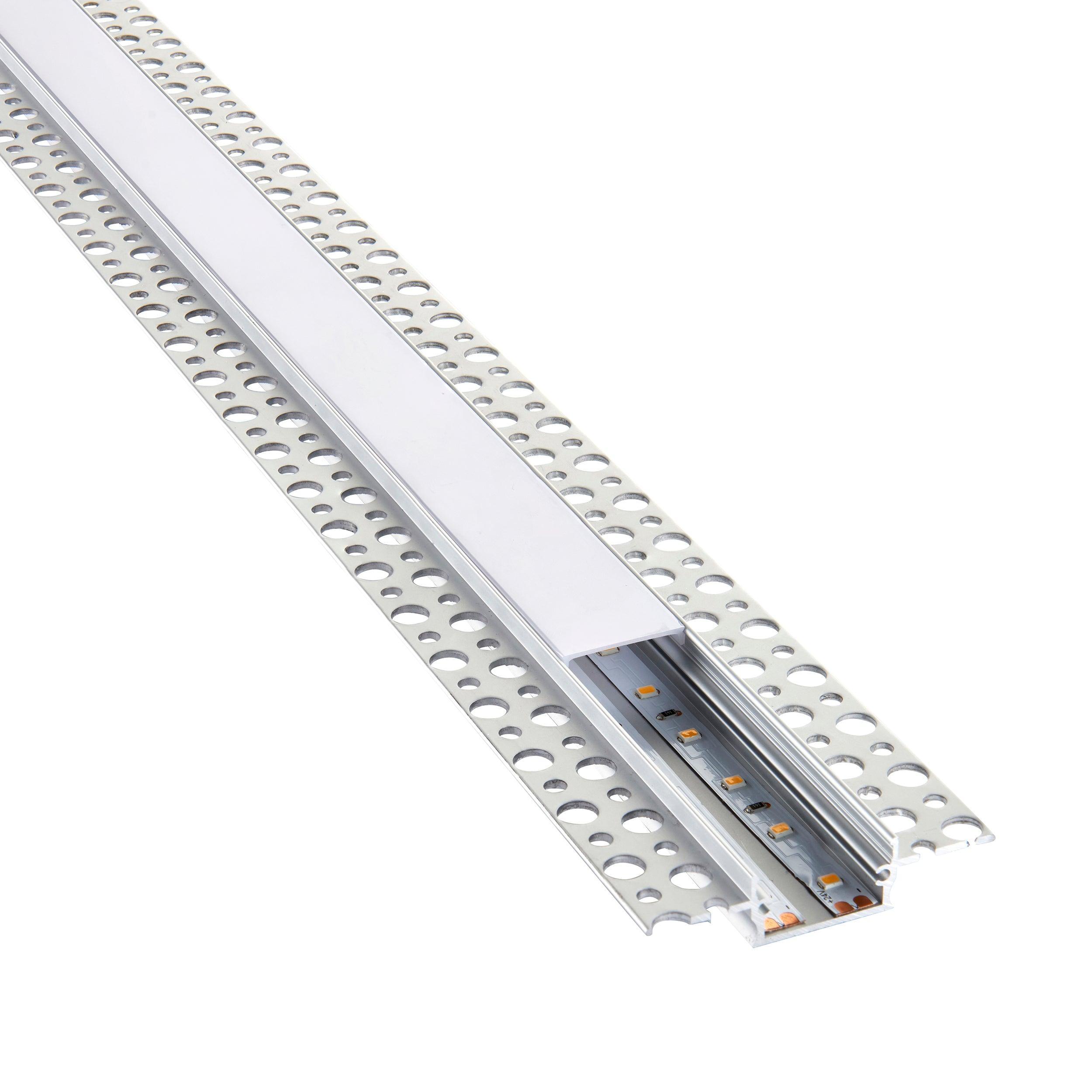rigel plaster in wide 2m aluminium profile extrusion silver for led tape light by saxby lighting, close up image 353
