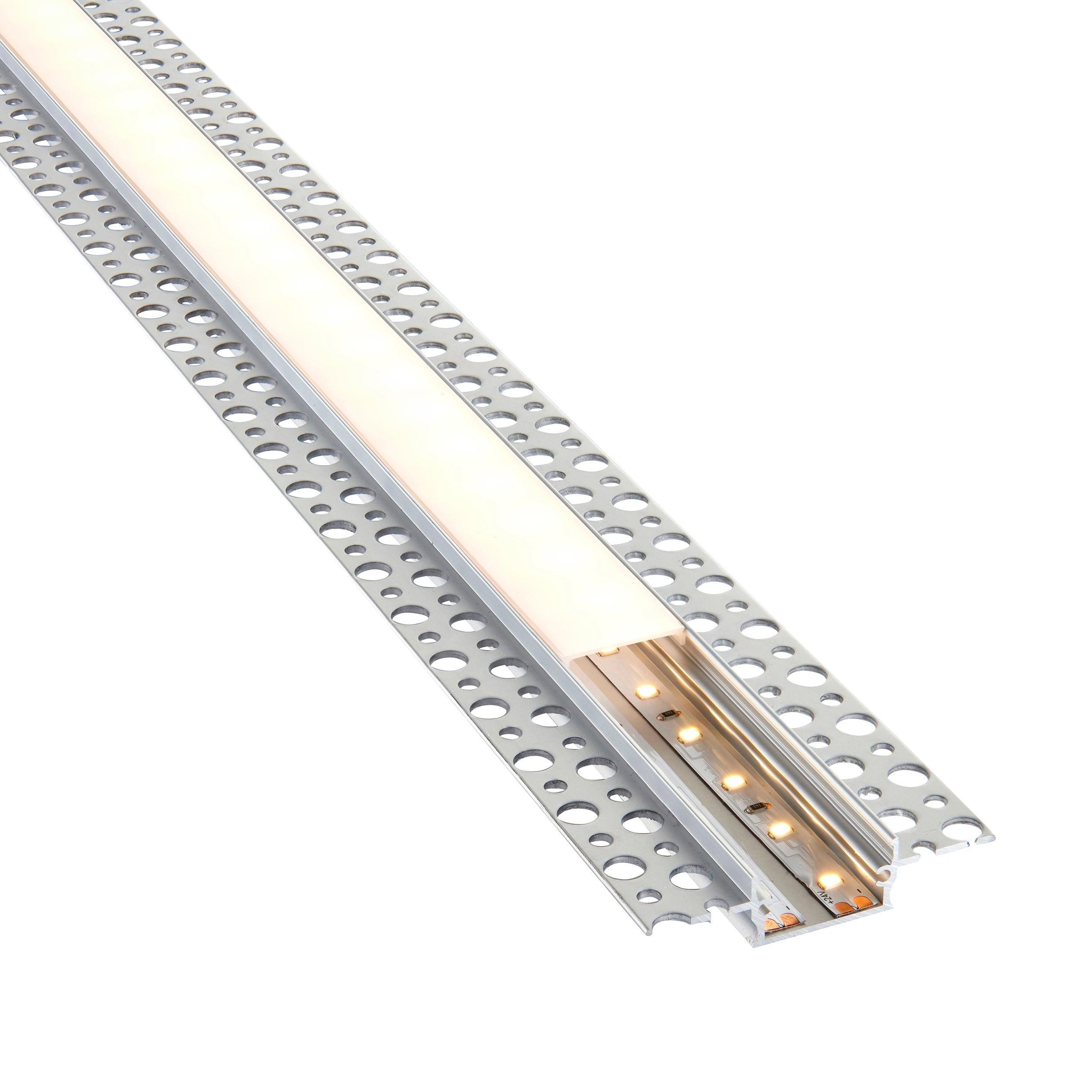 rigel plaster in wide 2m aluminium profile extrusion silver for led tape light by saxby lighting, close up image 306