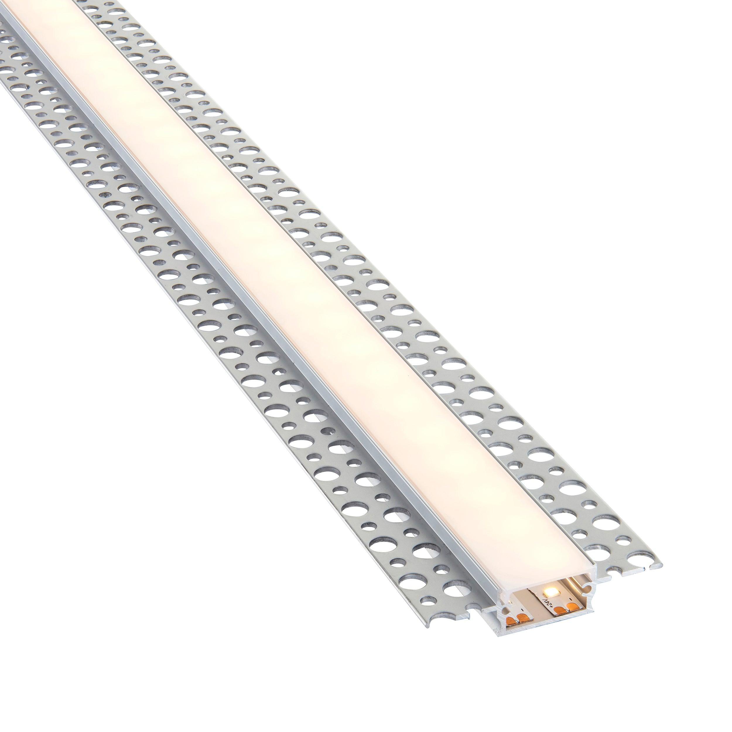 rigel plaster in wide 2m aluminium profile extrusion silver for led tape light by saxby lighting, close up image 212