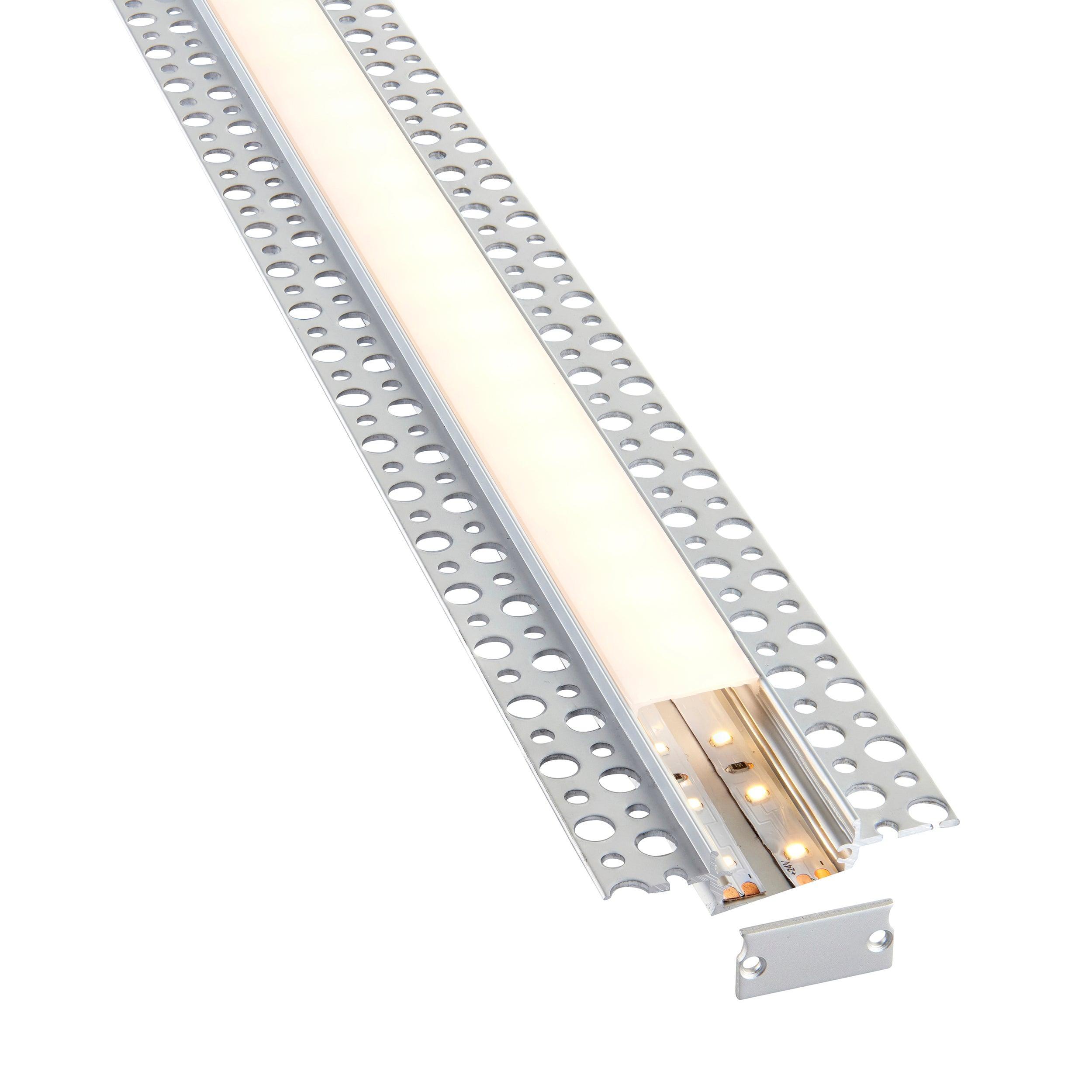rigel plaster in wide 2m aluminium profile extrusion silver for led tape light by saxby lighting, close up image 168