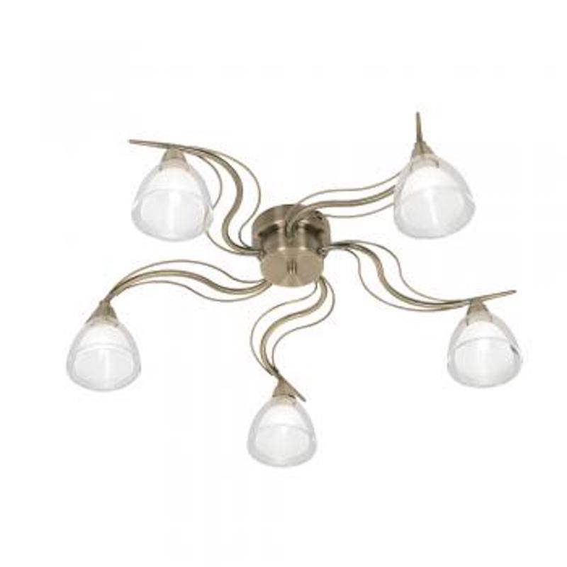 Portland 5 Light Antique Brass Flush Ceiling Light Living room Image