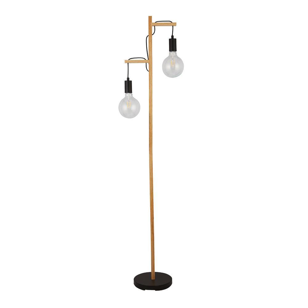 Searchlight Woody 2 Light Black And Ash Wood Floor Lamp by 2
