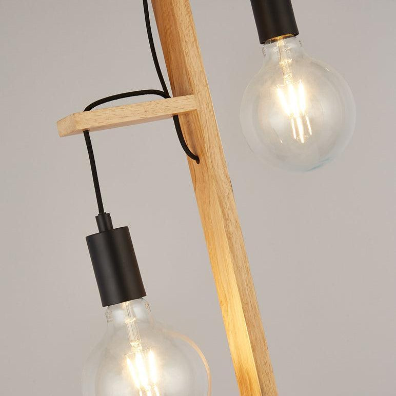 Searchlight Woody 2 Light Black And Ash Wood Floor Lamp by 4