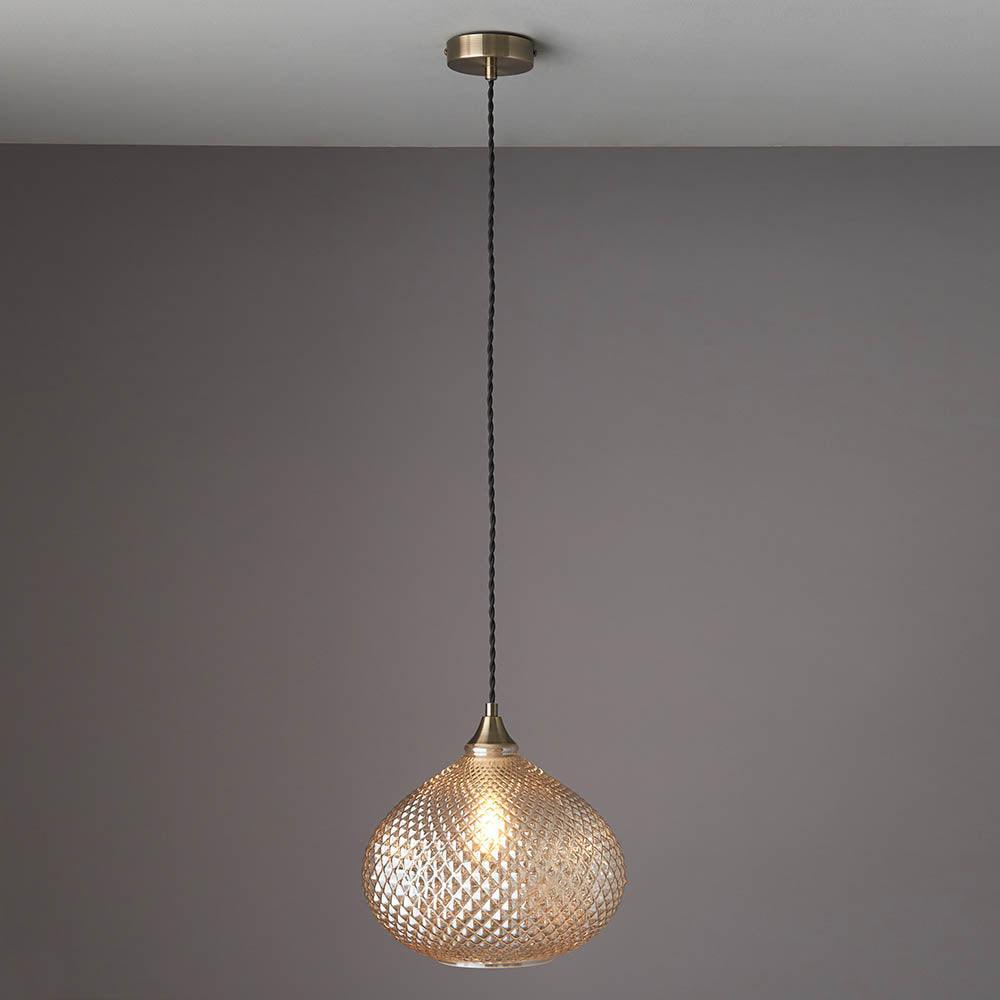 Endon Livia 1 Light Antique Brass Ceiling Pendant-Ceiling Pendant Lights-Endon Lighting living room 2nd close upTiffany Lighting Direct