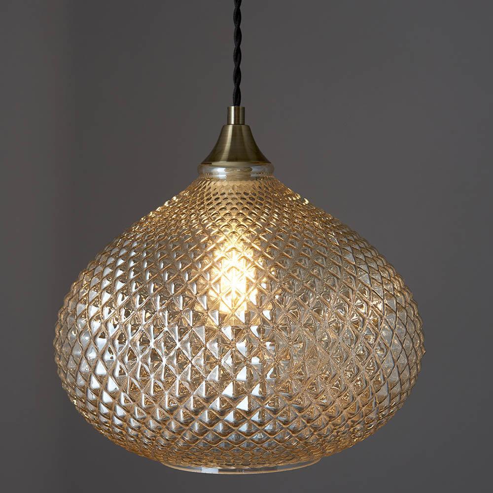 Endon Livia 1 Light Antique Brass Ceiling Pendant-Ceiling Pendant Lights-Endon Lighting living room close. up unlit Tiffany Lighting Direct