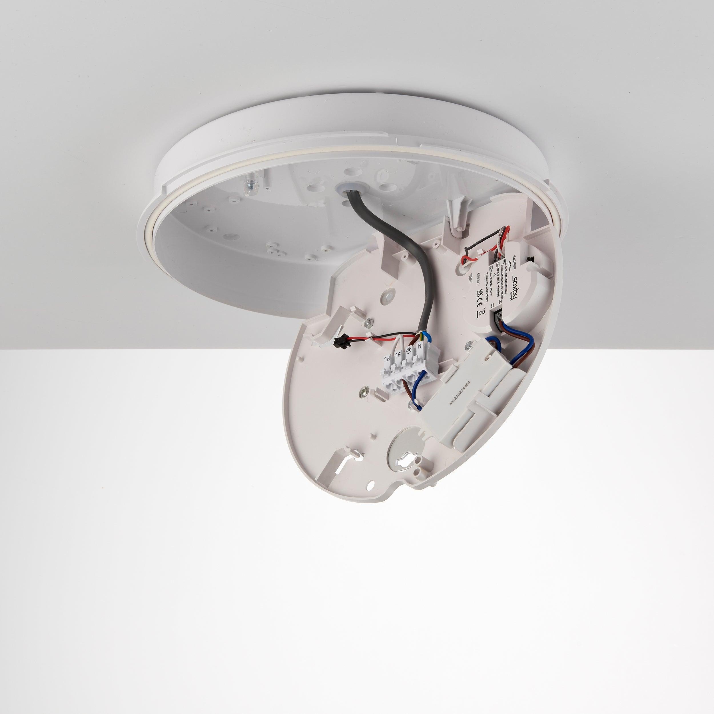 saxby heropro white led bulkhead with microwave sensor ip65 18w cctby Saxby Lighting, close up image