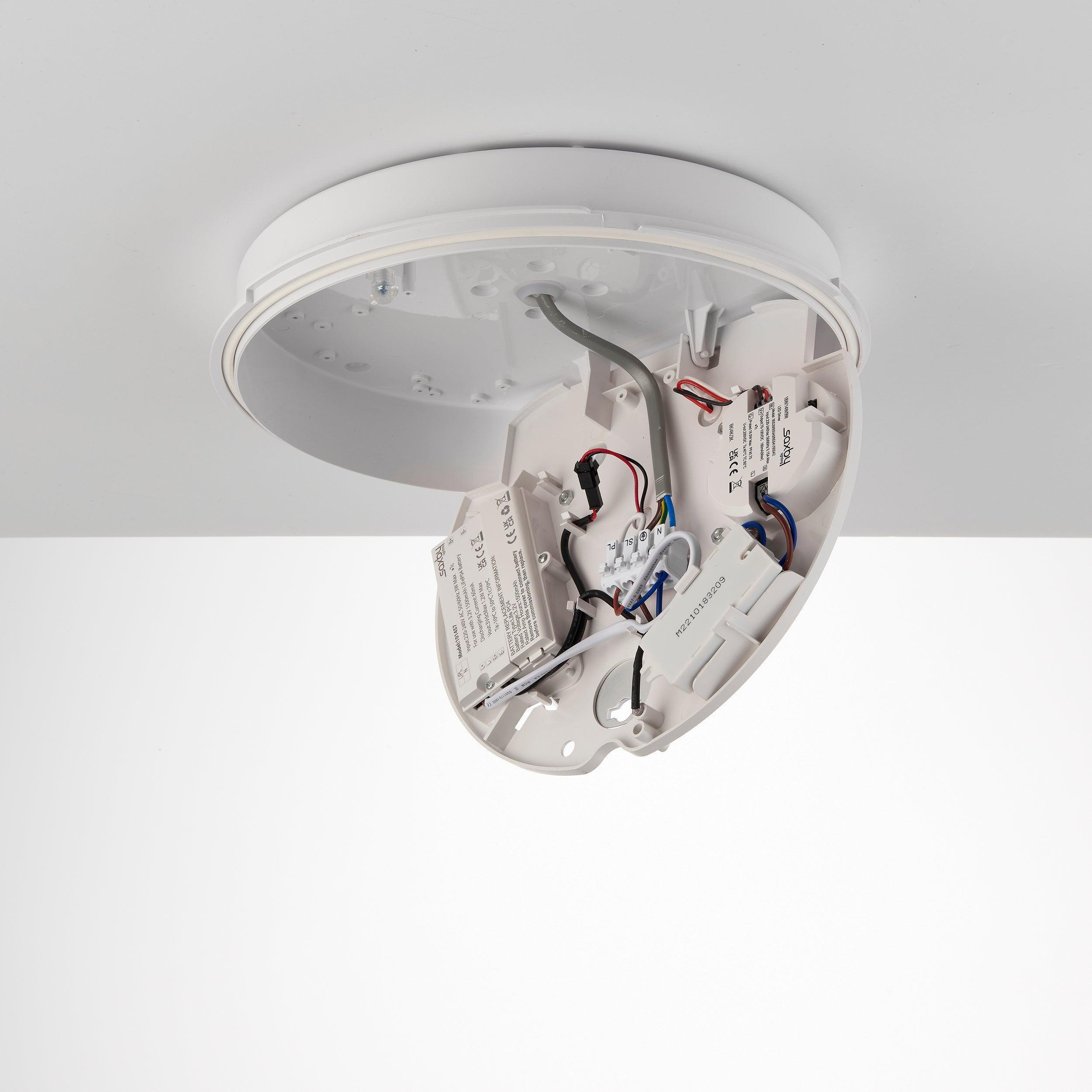 saxby heropro white led bulkhead light with microwave emergency sensor ip65 18wby Saxby Lighting, close up image
