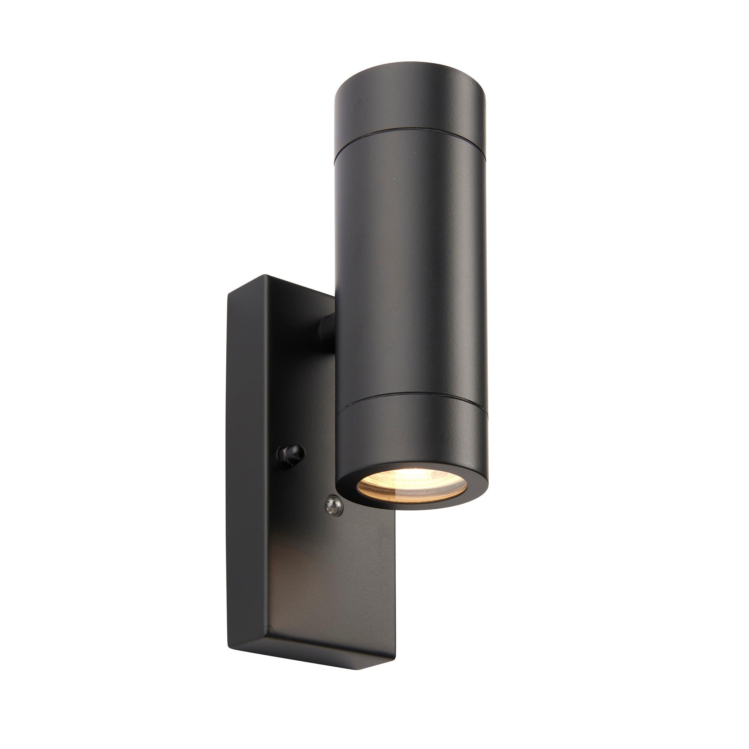 palin outdoor black wall light with photocell ip44 7wby saxby lighting