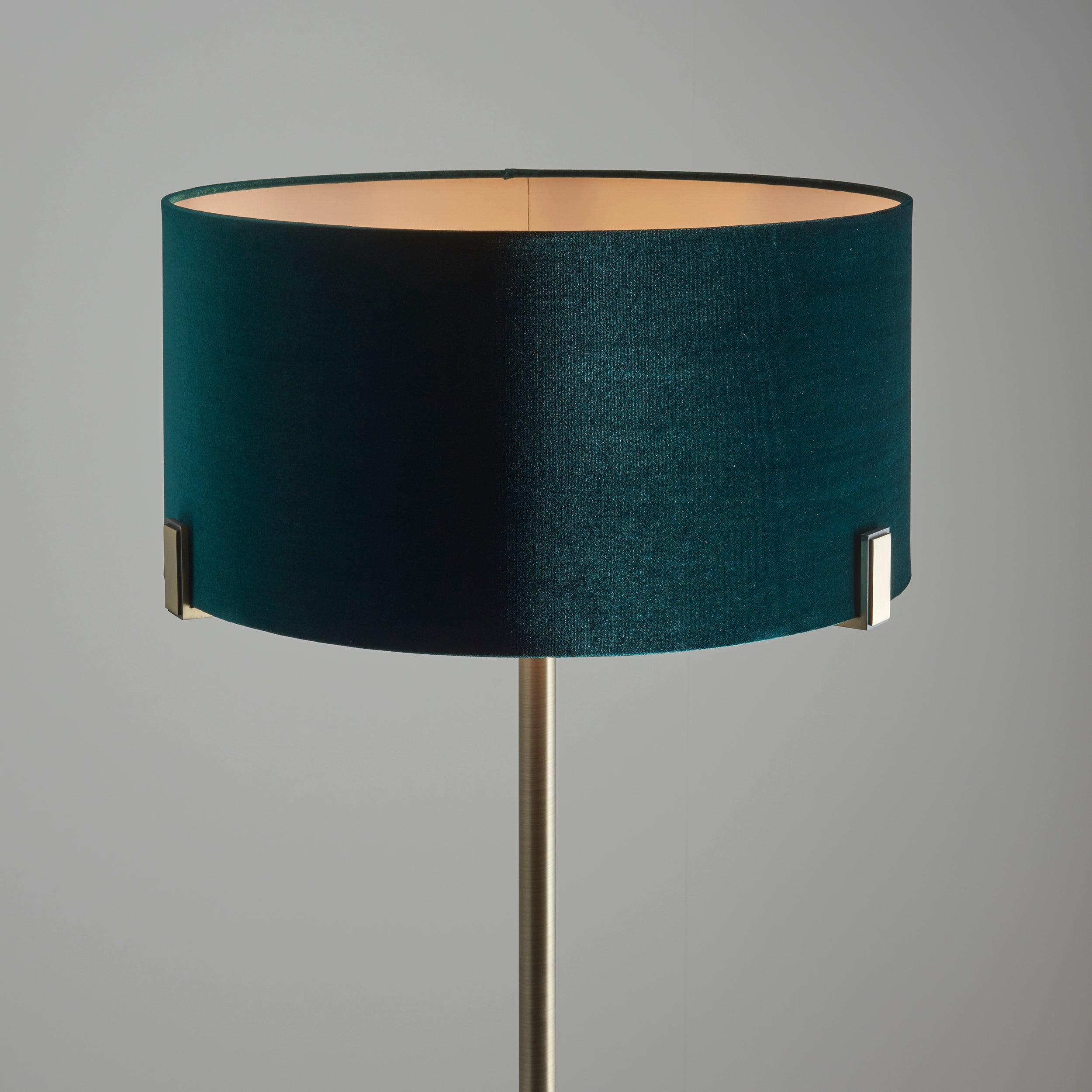 hayfield 1 light bronze floor lamp with green shade by Endon Lighting Living Room Unlit Shot