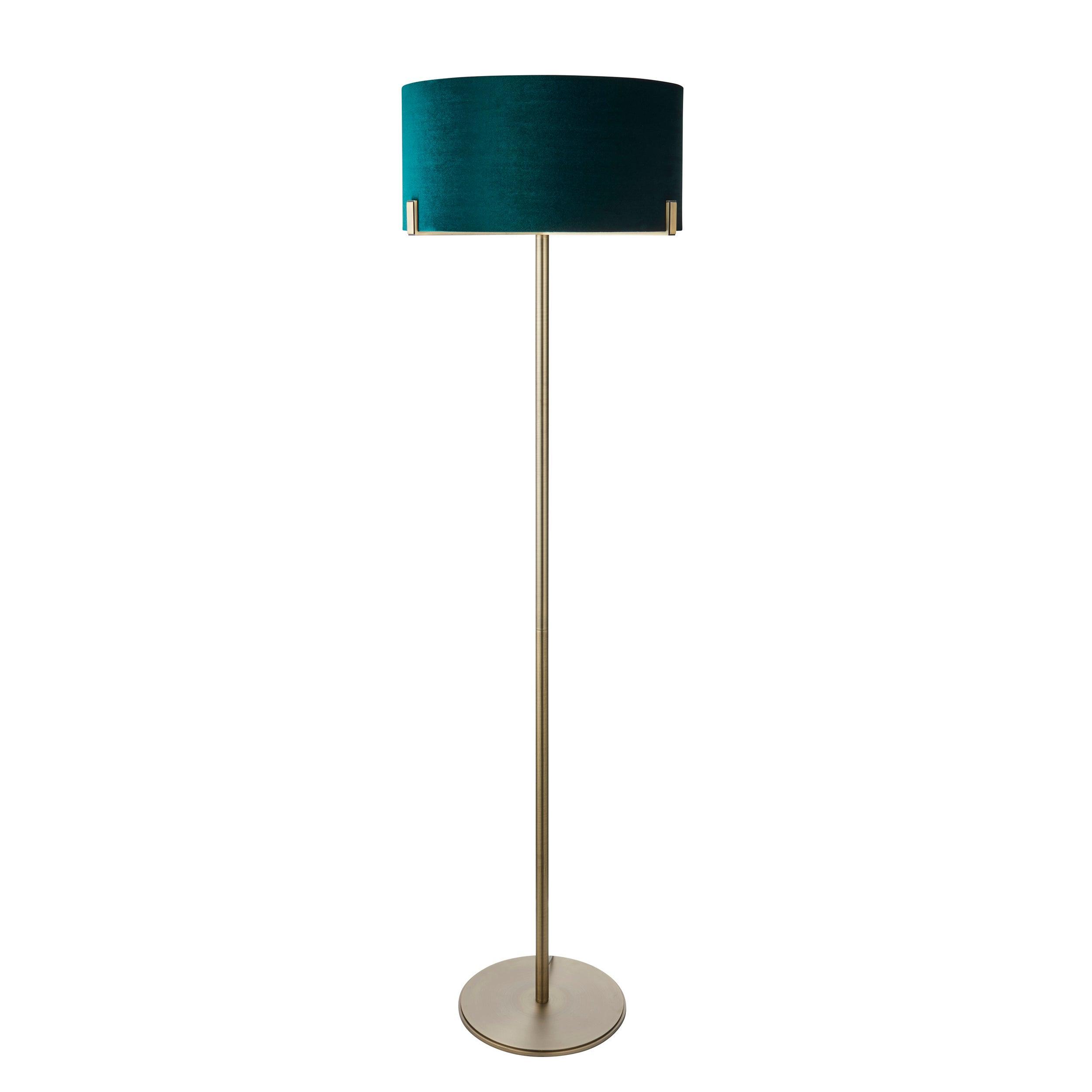 hayfield 1 light bronze floor lamp with green shade by Endon Lighting Bedroom Close Up Image