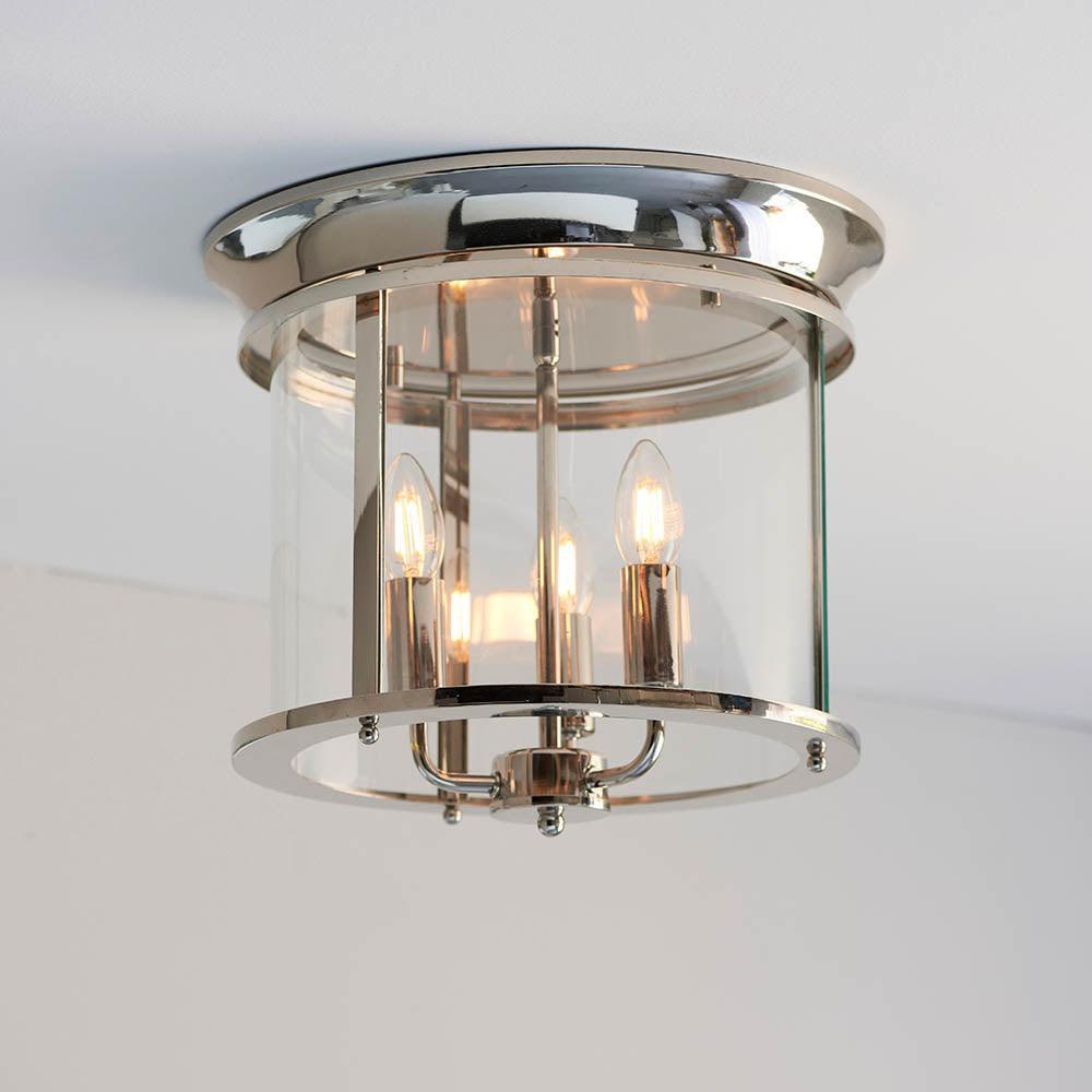 Endon Hampworth 3 Light Flush Nickel Ceiling Light Living room close up