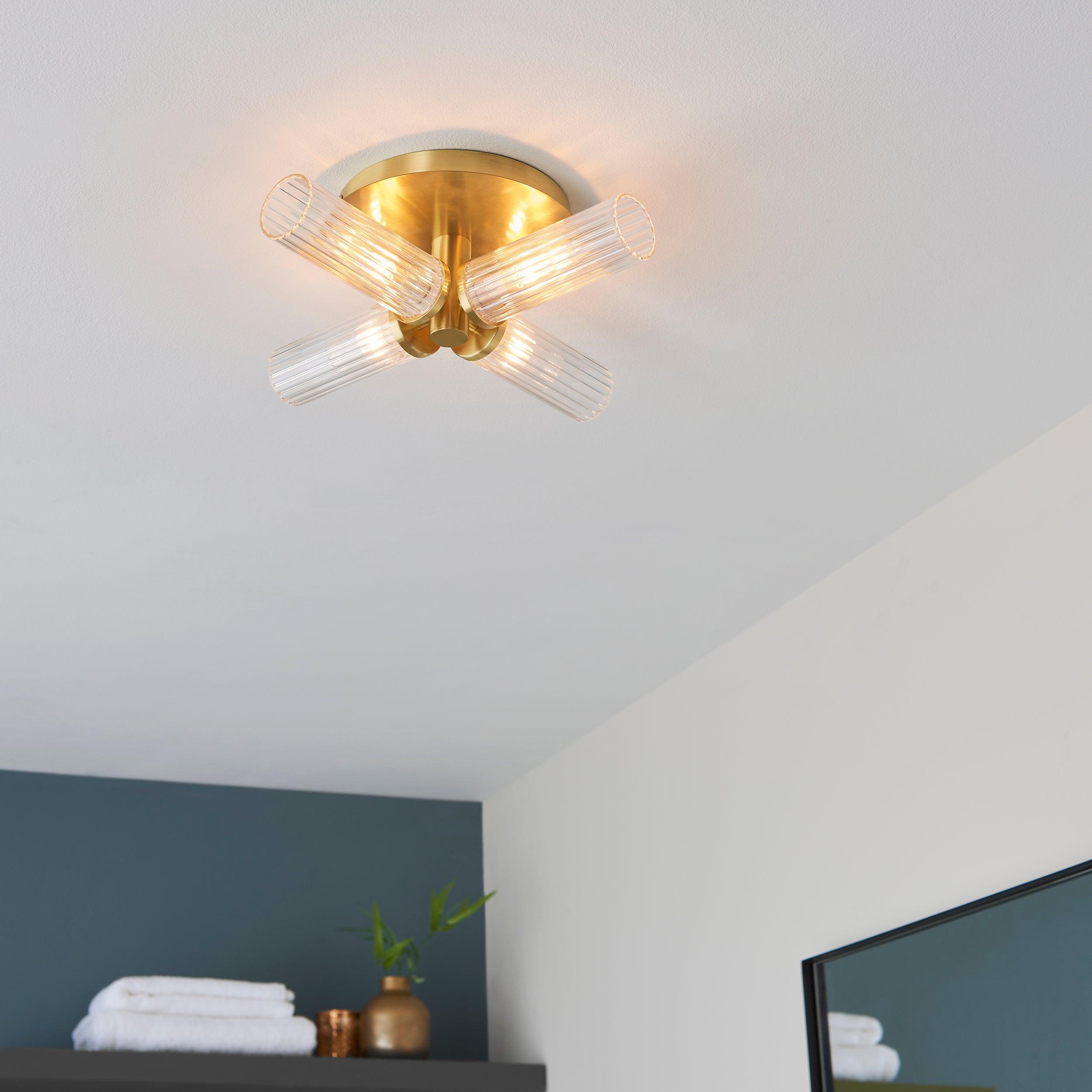 talo 4 light brass semi flush bathroom ceiling light by Endon Lighting Living Room Close Up 98