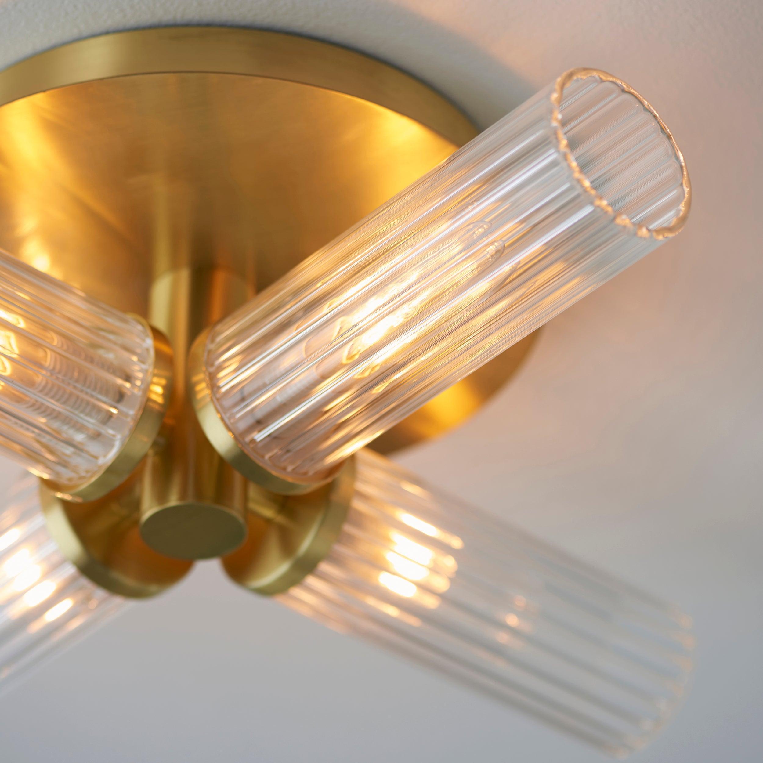 talo 4 light brass semi flush bathroom ceiling light by Endon Lighting Living Room Unlit Shot