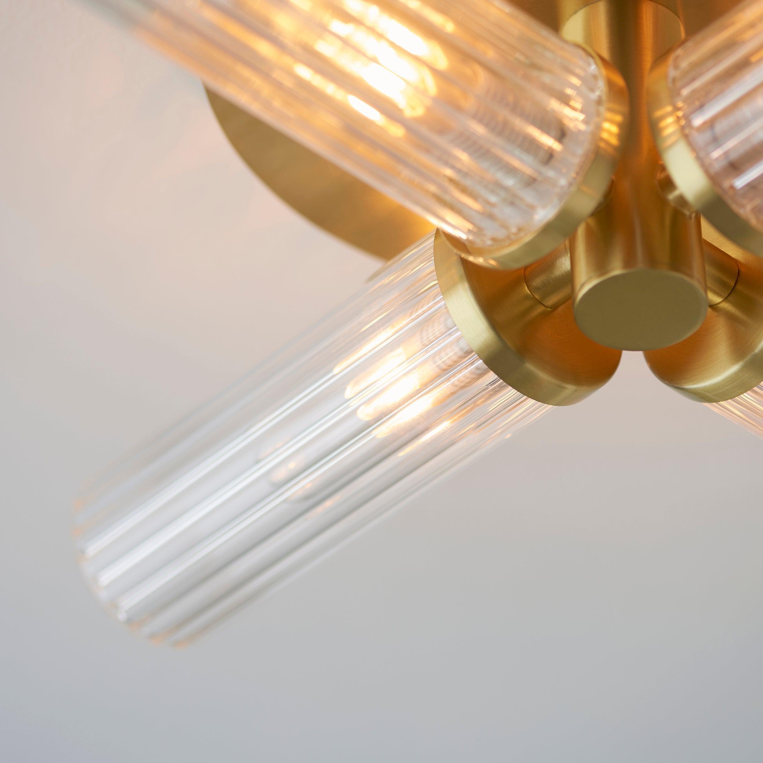 talo 4 light brass semi flush bathroom ceiling light by Endon Lighting Bedroom Close Up Image