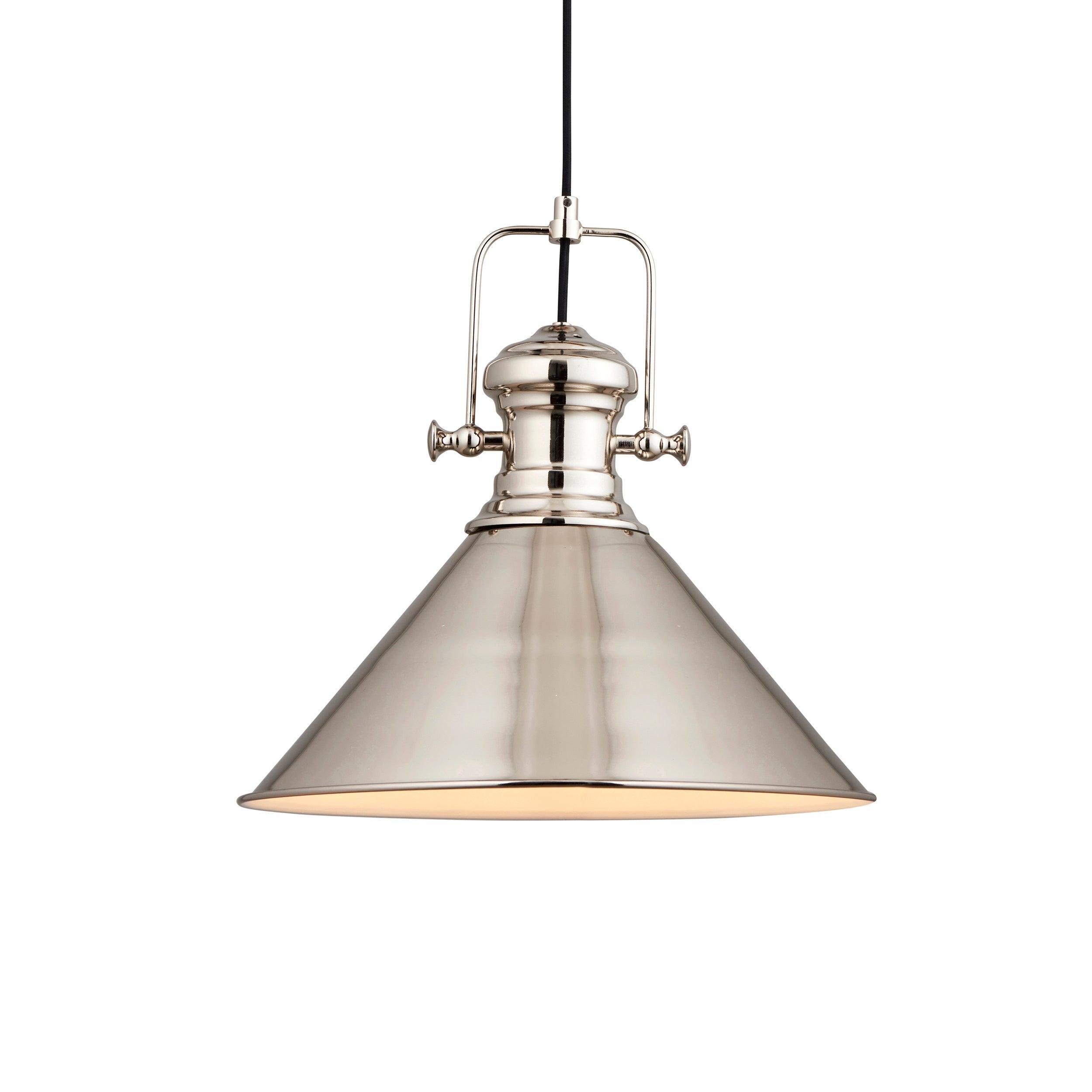 Endon Brampton 1 Light Polished Nickel Ceiling Pendant-Ceiling Pendant Lights-Endon Lighting Living Room Close Up Lighting Tiffany Lighting Direct