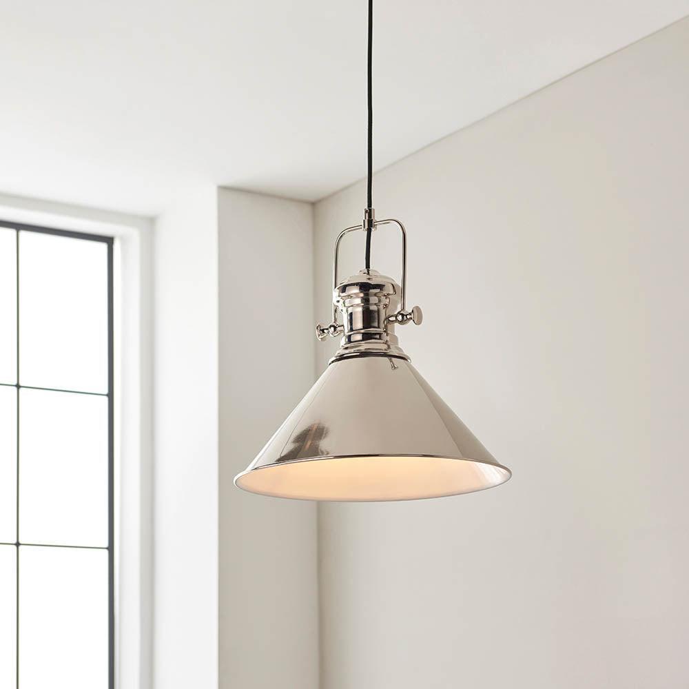 Endon Brampton 1 Light Polished Nickel Ceiling Pendant-Ceiling Pendant Lights-Endon Lighting Living Room Lighting Tiffany Lighting Direct