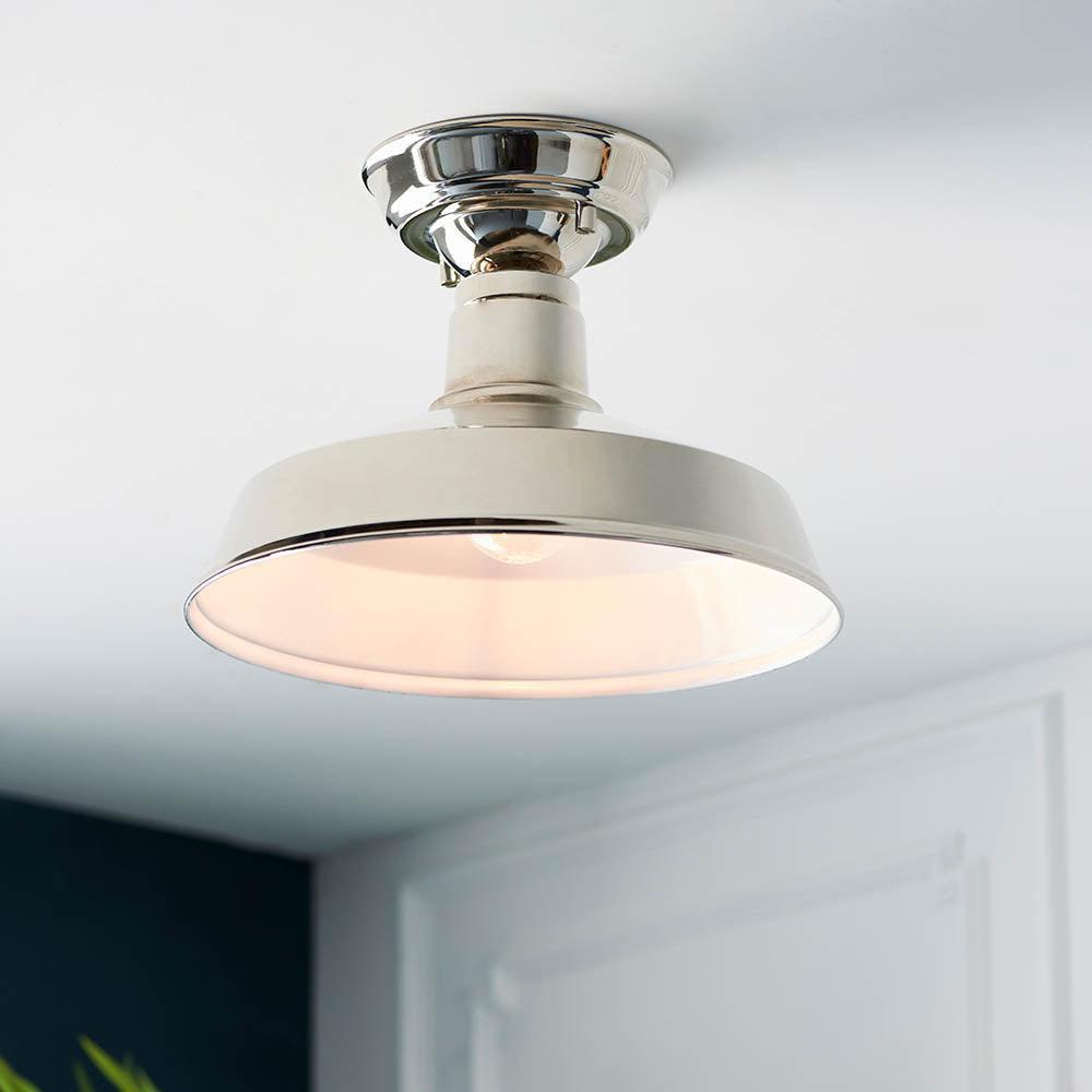 Endon Darton 1 Light Semi Flush Polished Nickel Ceiling Light Living room close up