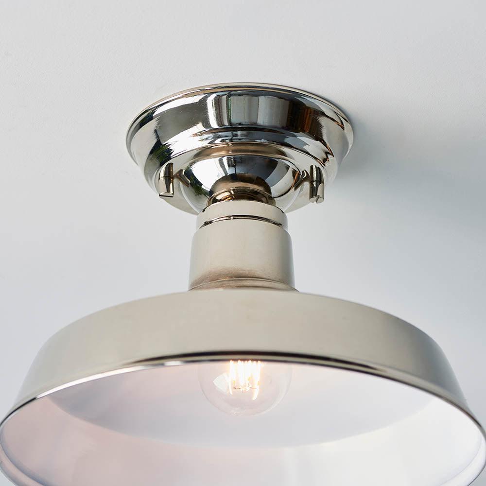 Endon Darton 1 Light Semi Flush Polished Nickel Ceiling Light Living room dimmable image