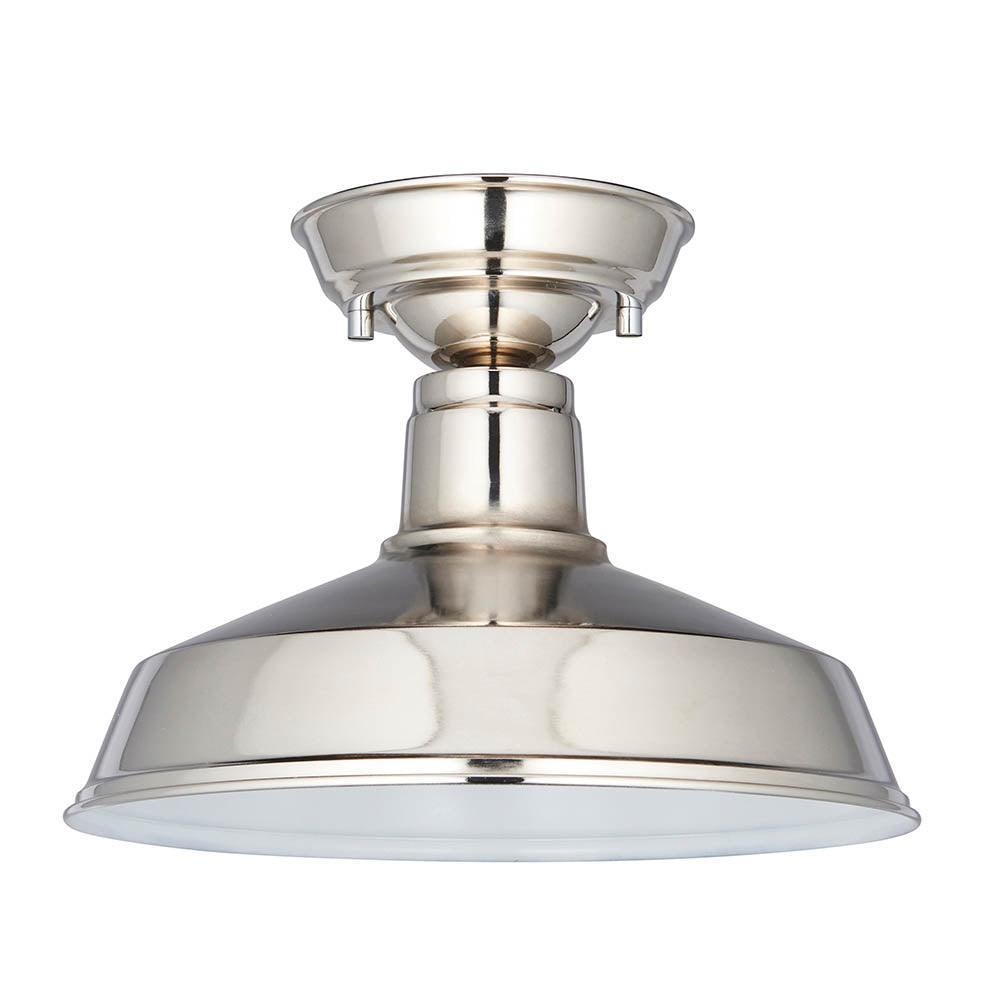 Endon Darton 1 Light Semi Flush Polished Nickel Ceiling Light Hallway dimmable image