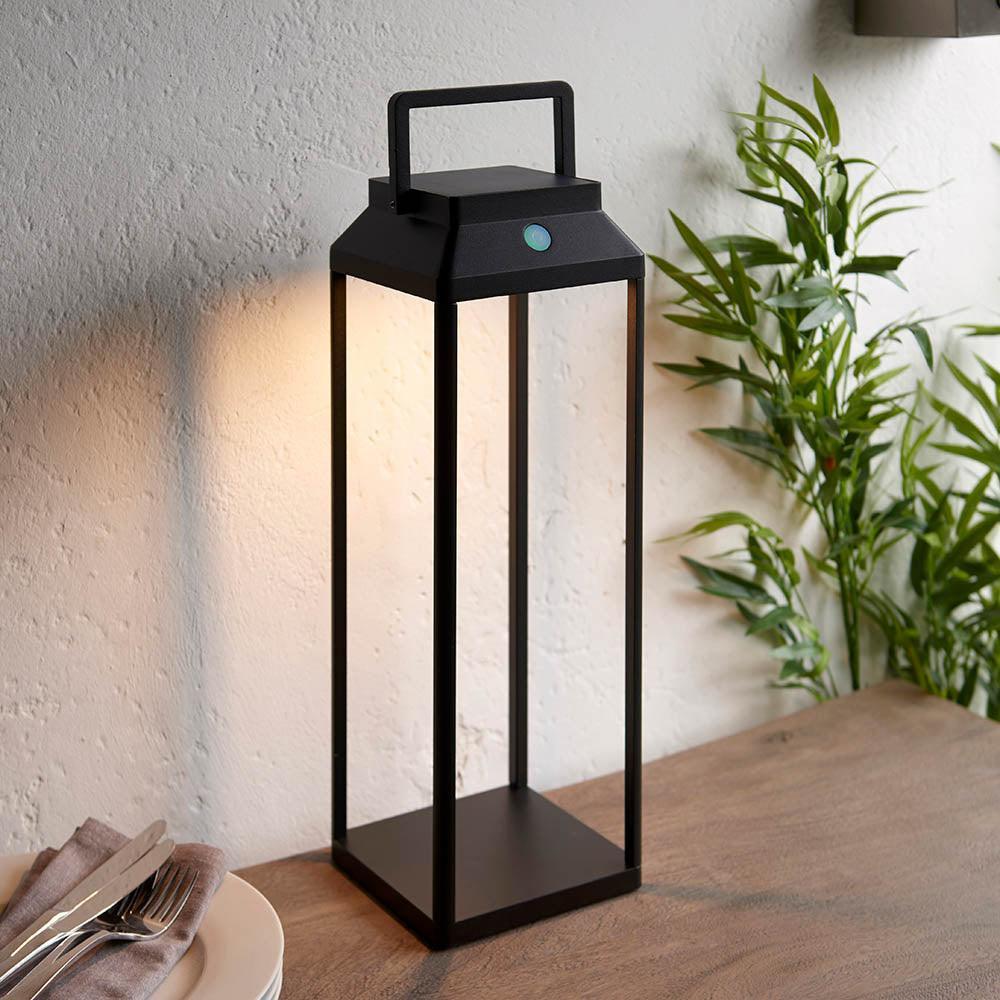 Endon Linterna 1 Light Solar Powered Outdoor Black Table Lamp 12