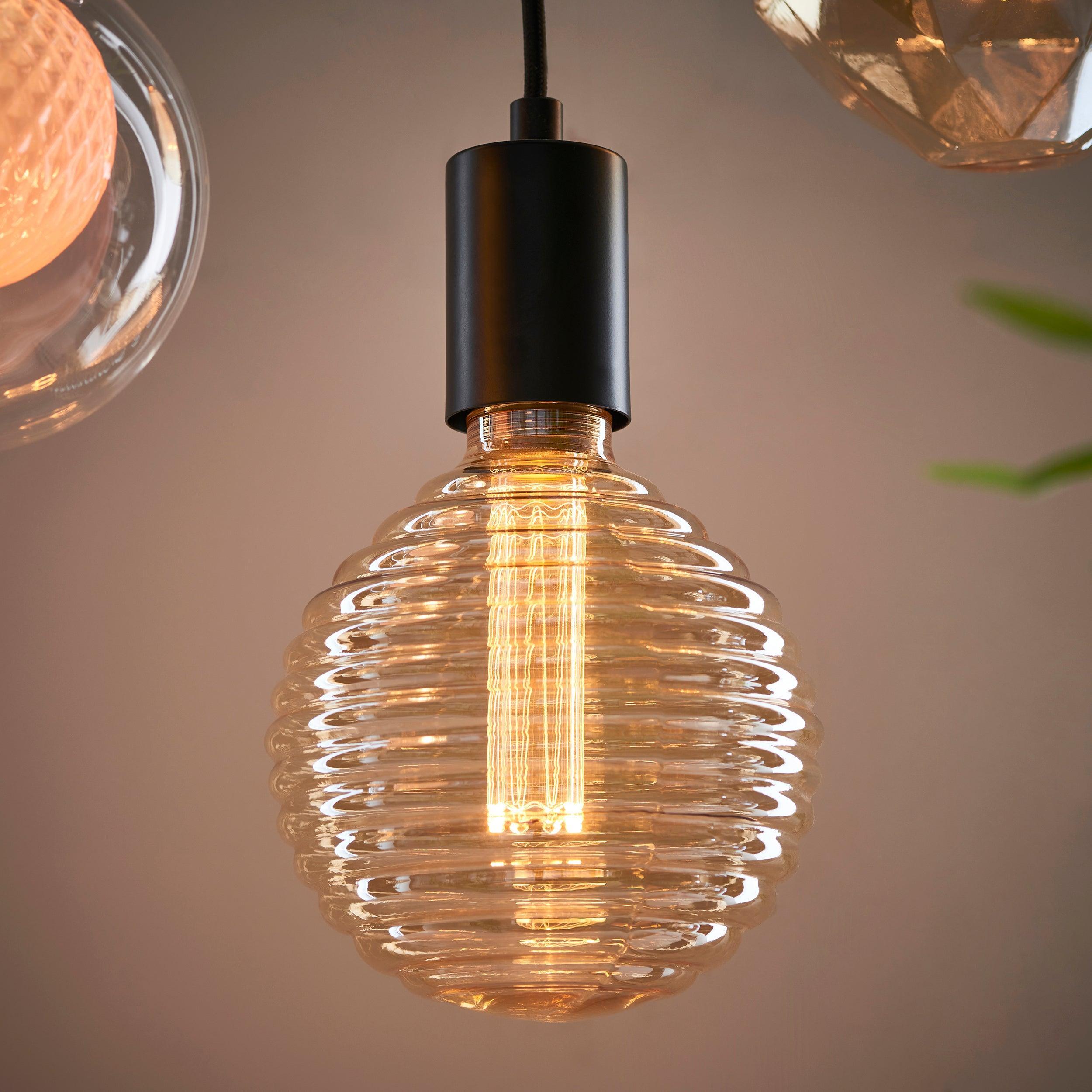 beehive e27 amber tinted ribbed 2 5w led light bulb