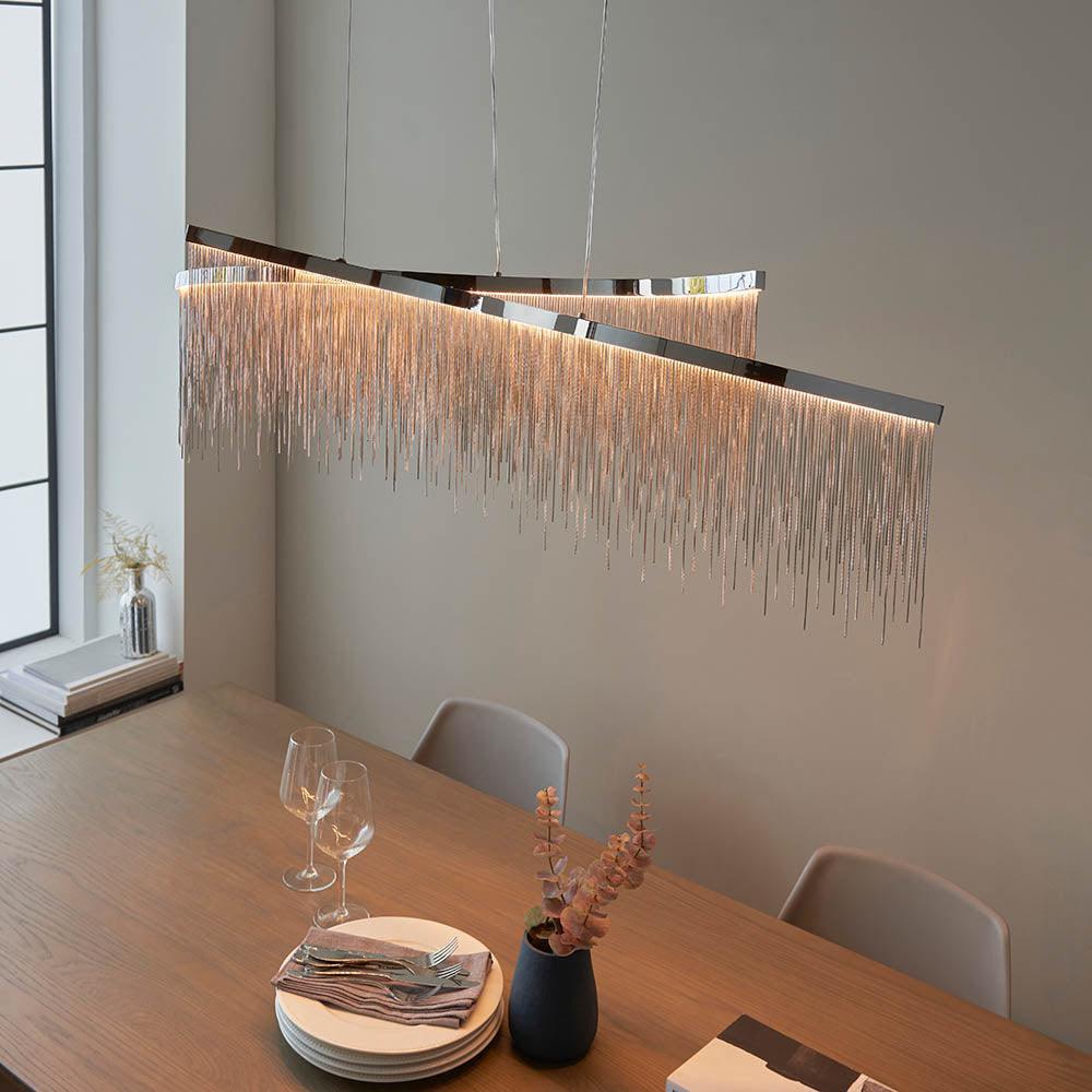 Endon Orphelia 1 Light Polished Chrome Linear Ceiling Pendant-Ceiling Pendant Lights-Endon Lighting living room close. up unlit Tiffany Lighting Direct