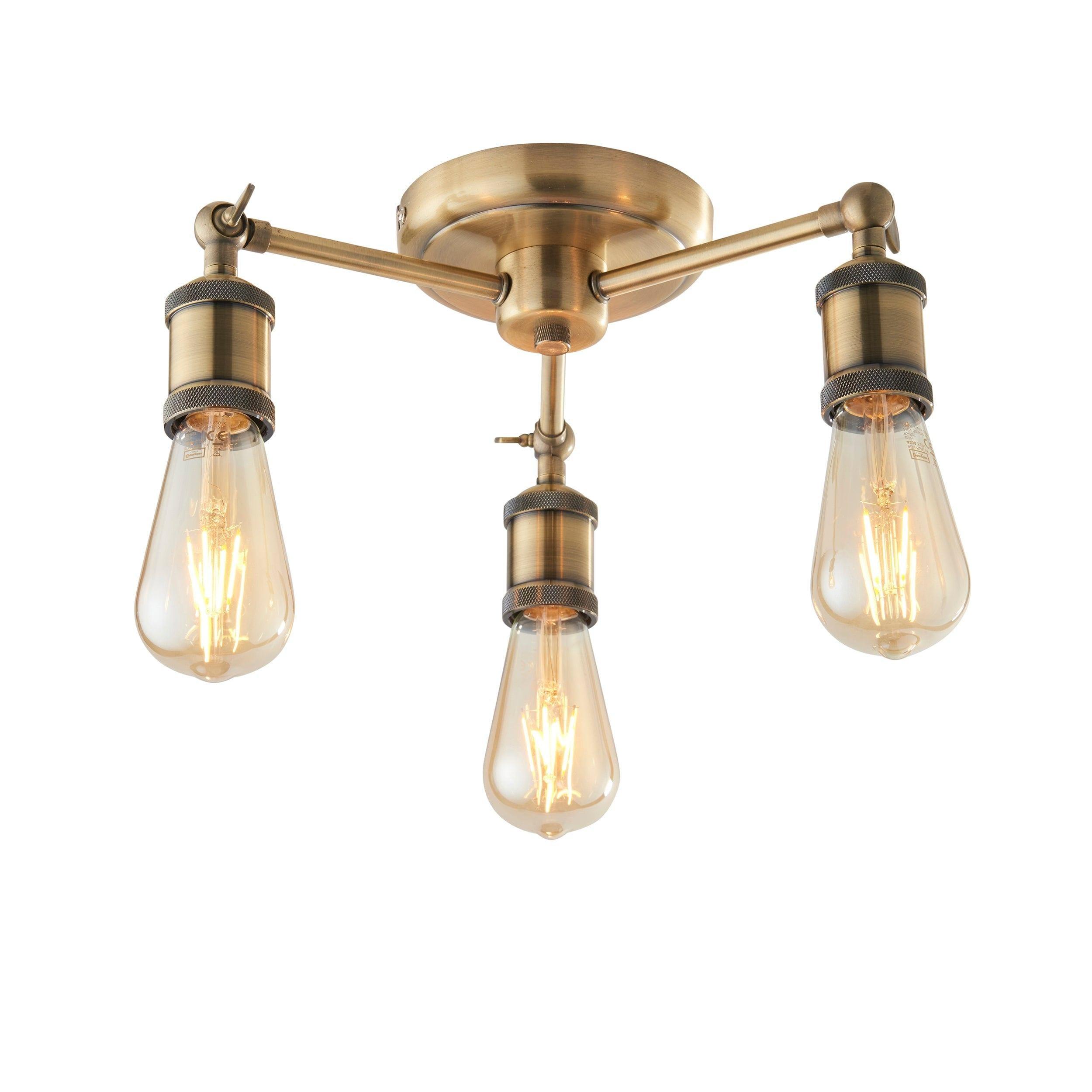 Endon Hal 3 Light Brass Finish Semi Flush Ceiling Light Living Room Image 2