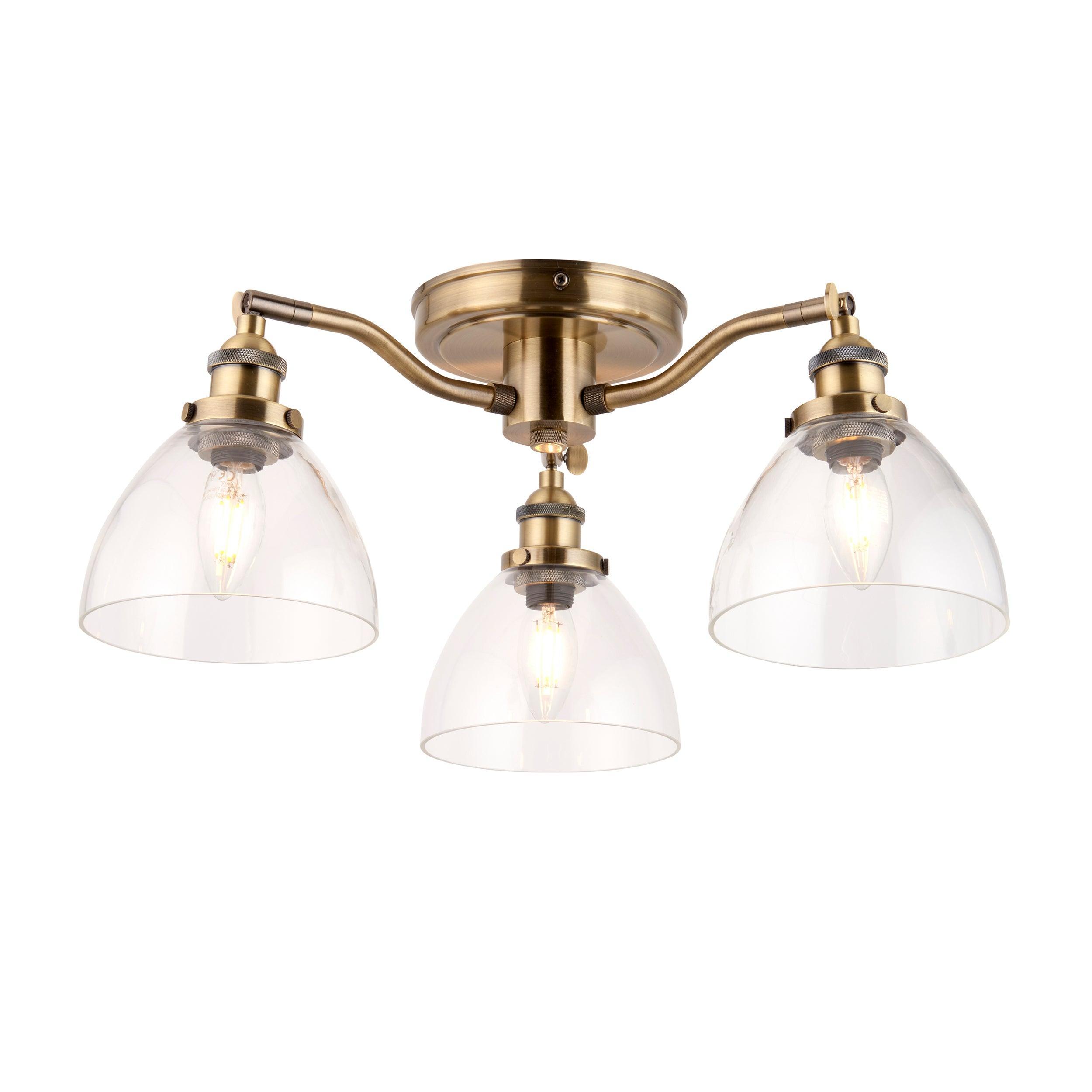 Endon Hansen 3 Light Brass Semi-Flush Ceiling Light Living room dimmable image