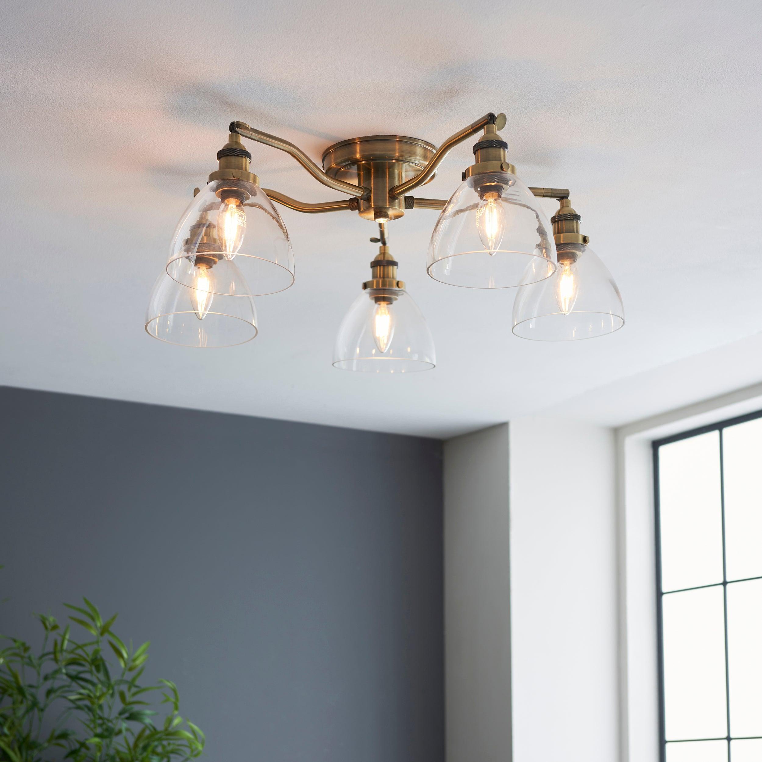 Endon Hansen 5 Light Brass Semi-Flush Ceiling Light Hallway Image