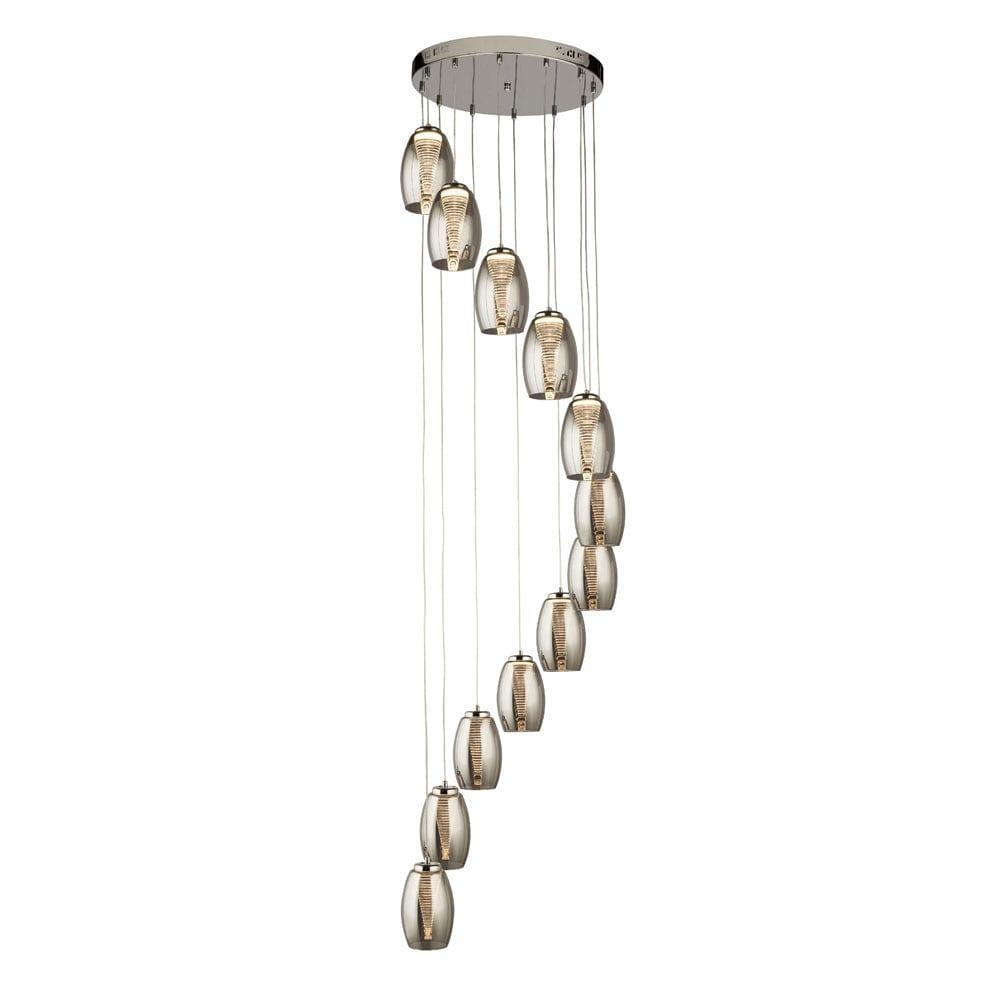 Cyclone 12 Light LED Multi-drop Pendant - Smoked Glass Shades-Ceiling Pendant Lights-1-Tiffany Lighting Direct
