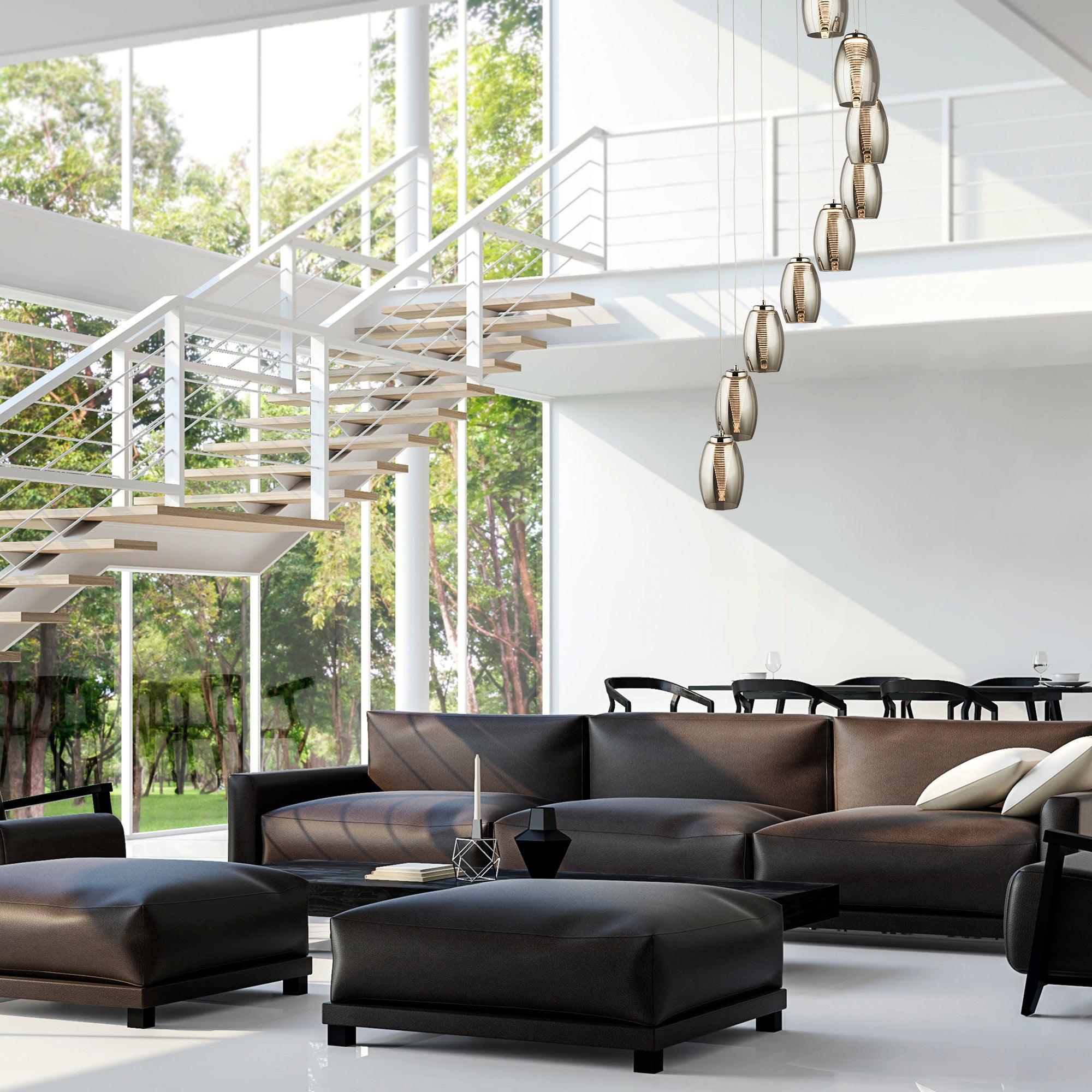 Cyclone 12 Light LED Multi-drop Pendant - Smoked Glass Shades-Ceiling Pendant Lights-4-Tiffany Lighting Direct