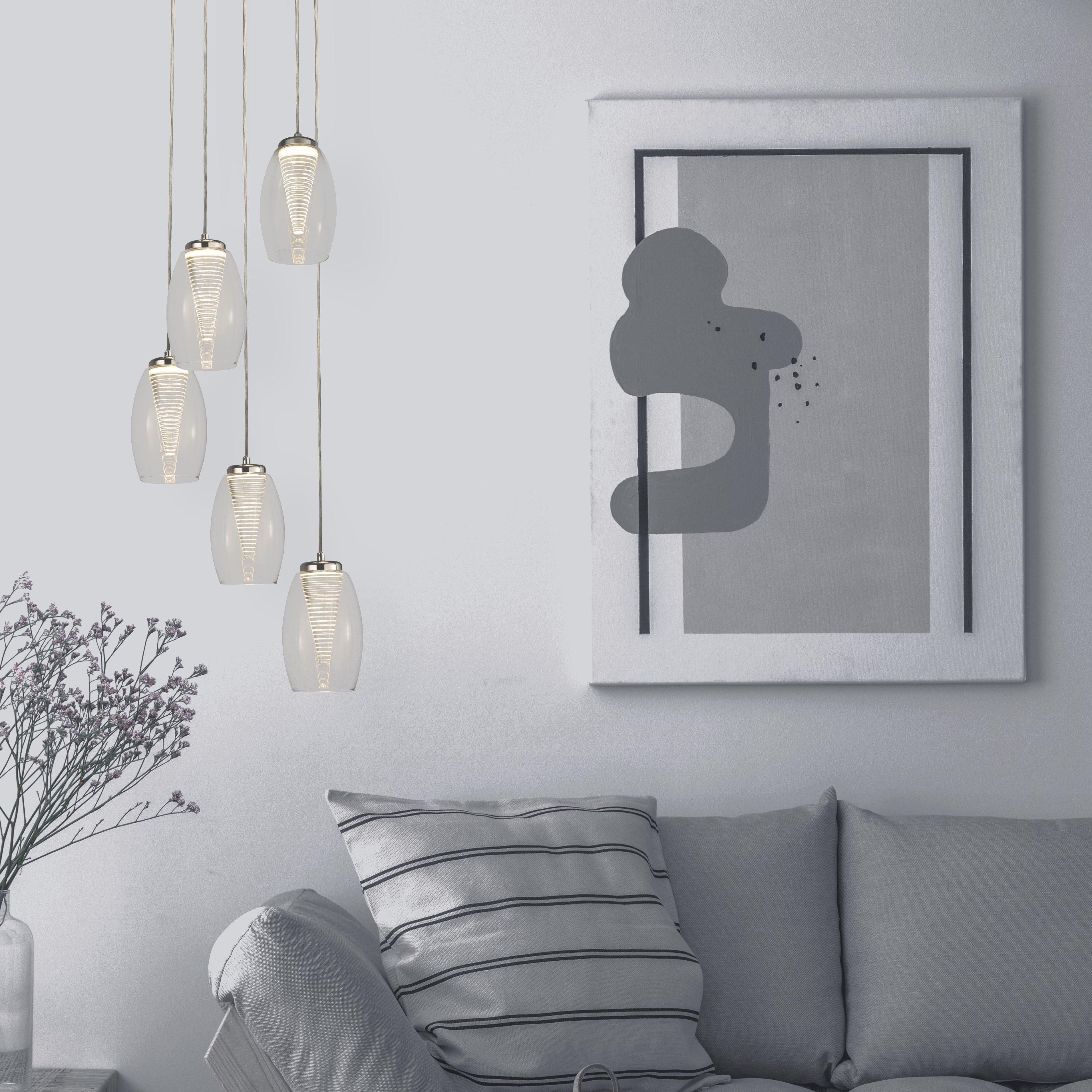 Cyclone 5 Light LED Multi-drop Pendant - Glass Shades-Ceiling Pendant Lights-4-Tiffany Lighting Direct